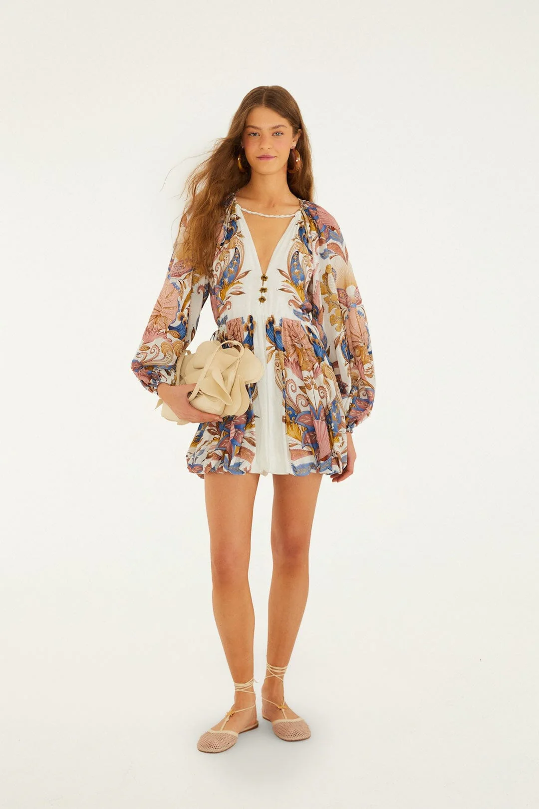 Off-White Sea Garden Puff Sleeve Mini Bubble Dress