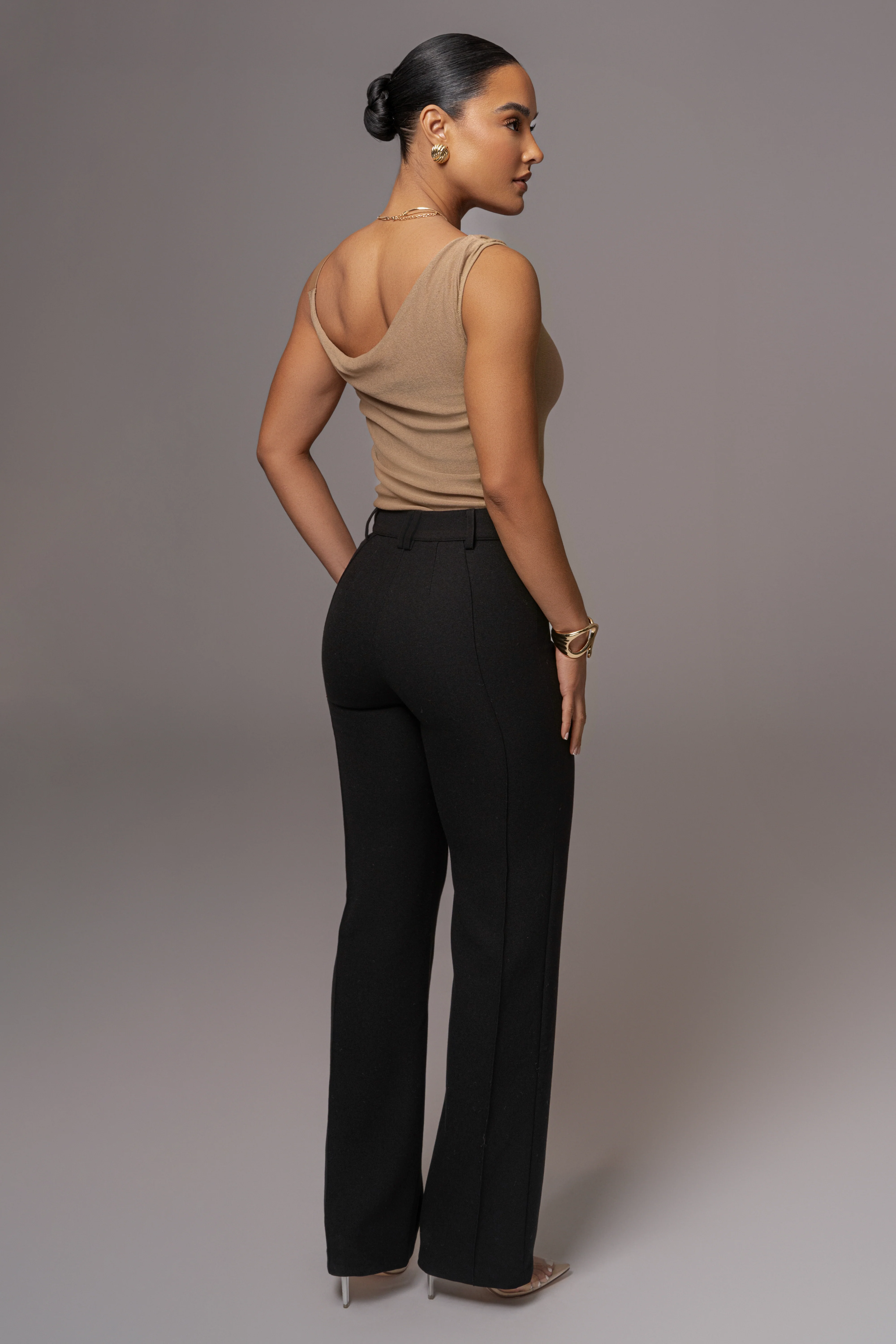 Beige Shanti Faux Buckle Top