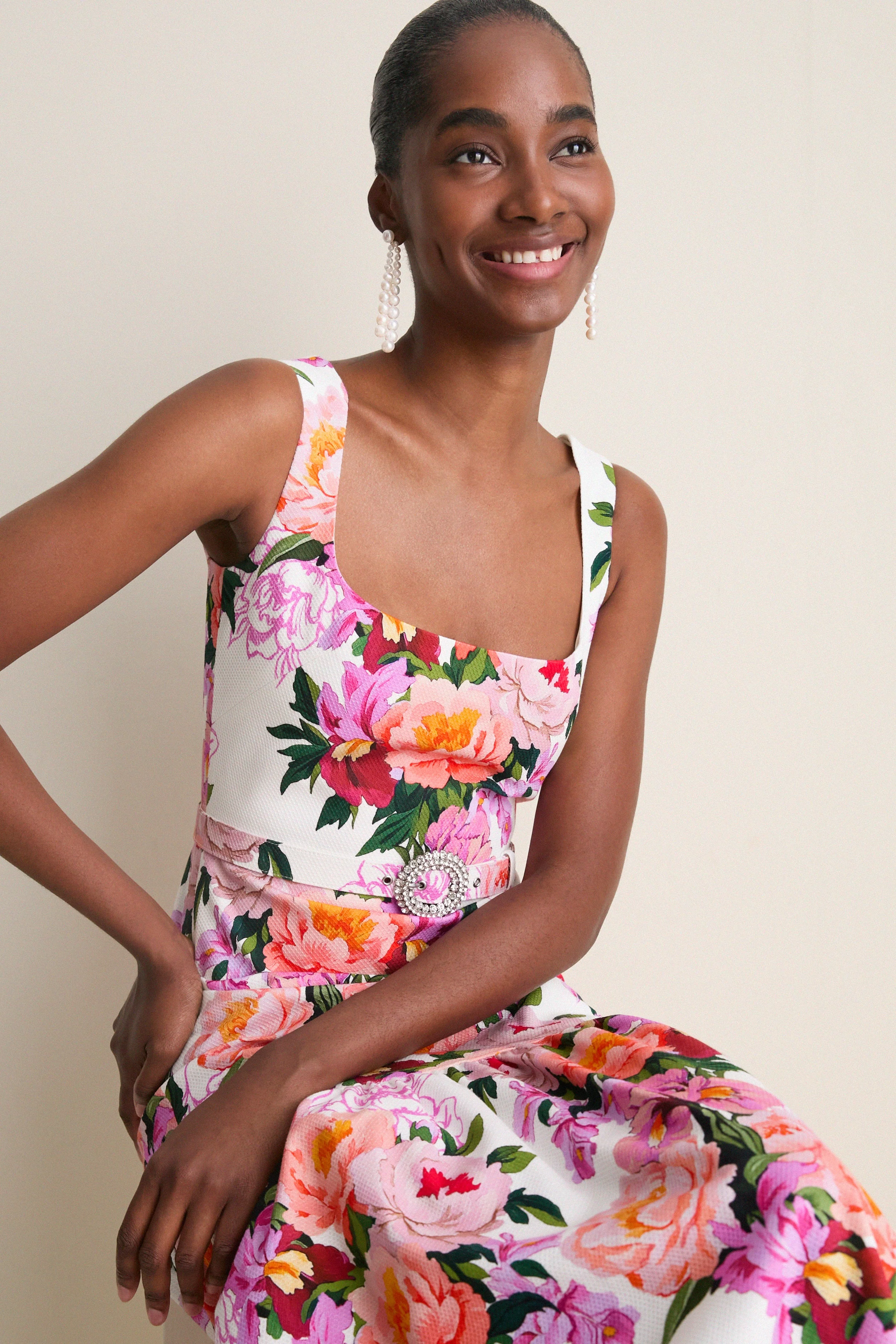 Peony Drip Pique Davie Dress