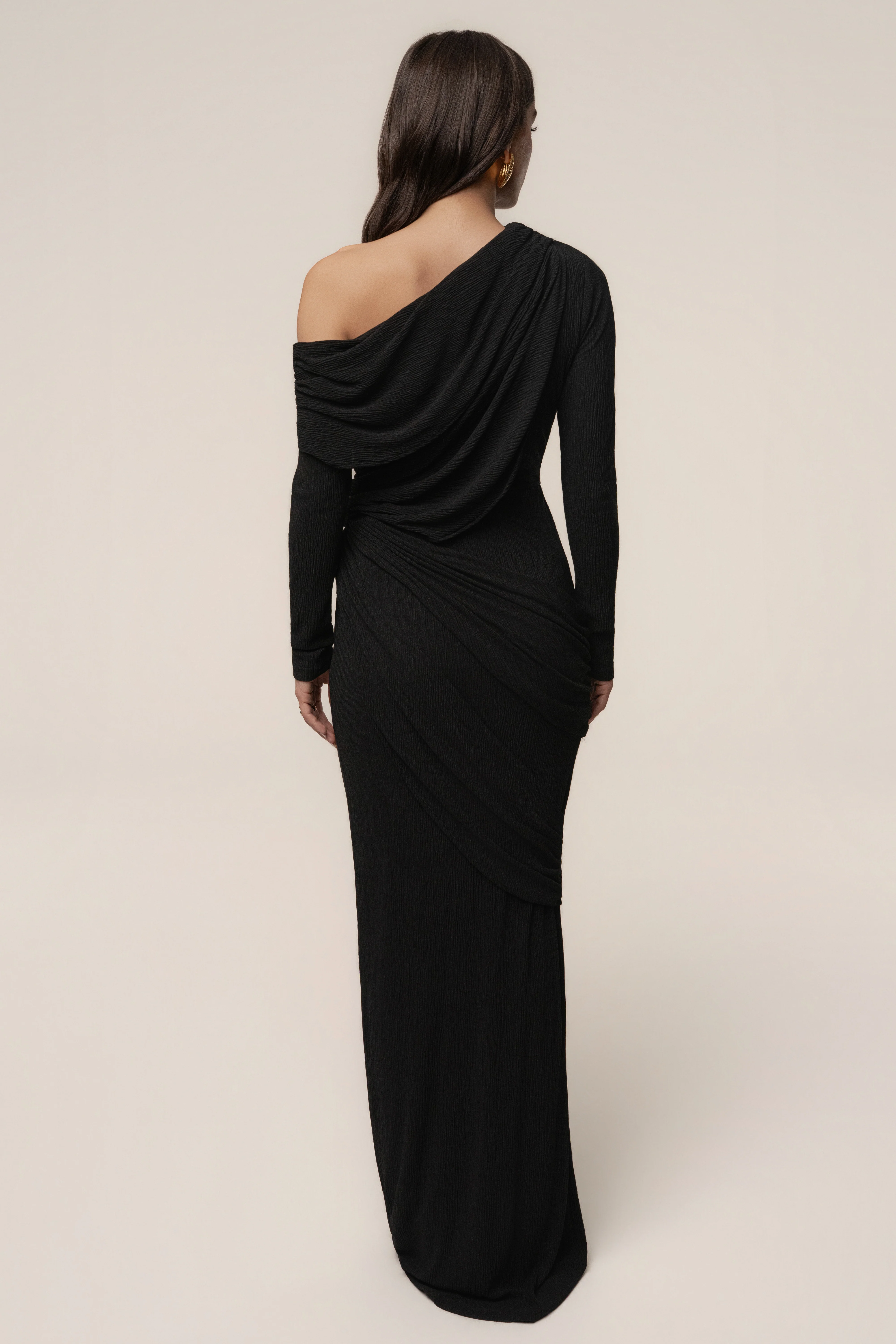 Black Textured One Shoulder Bodysuit