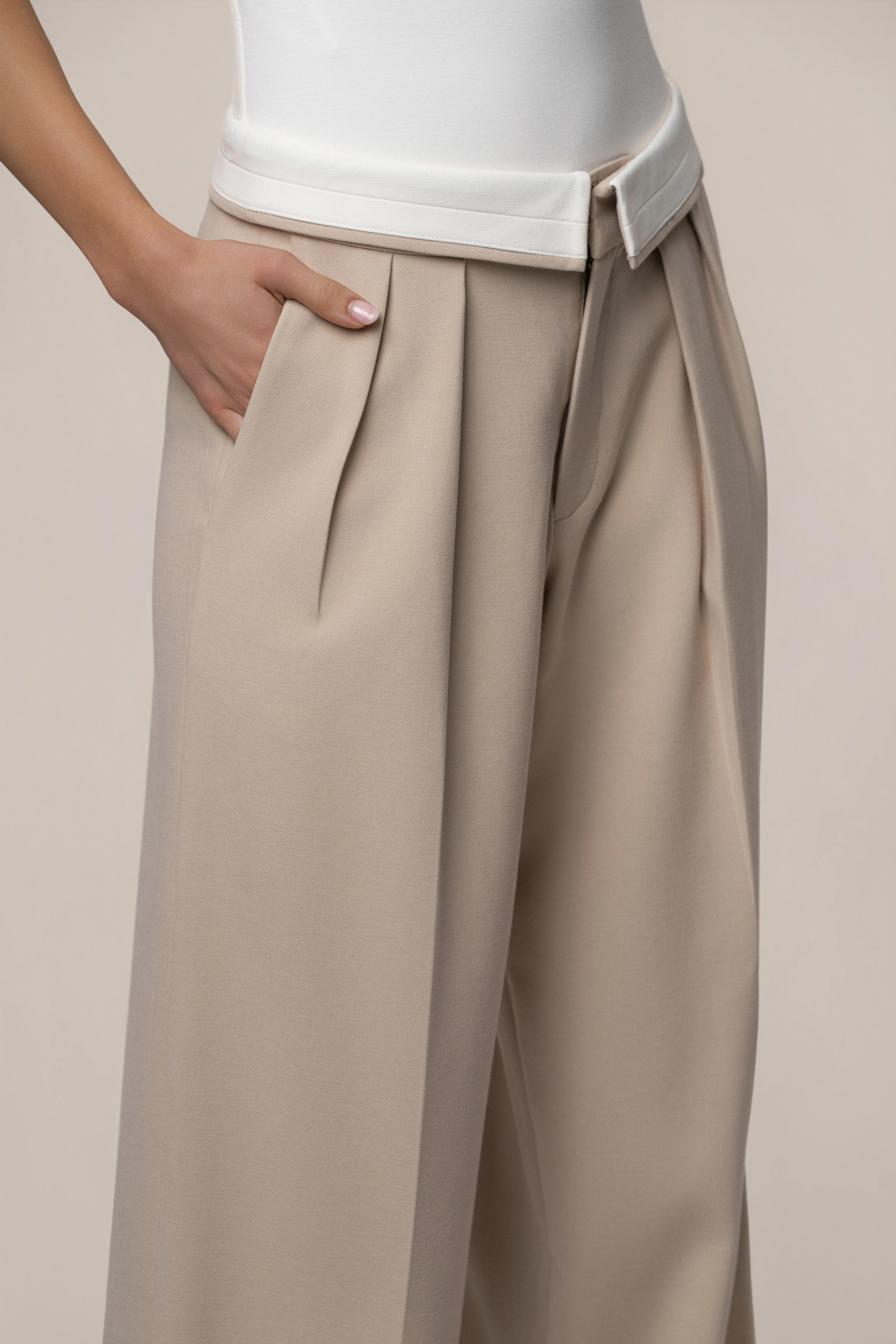 Beige/Ivory Command Pleat Trouser