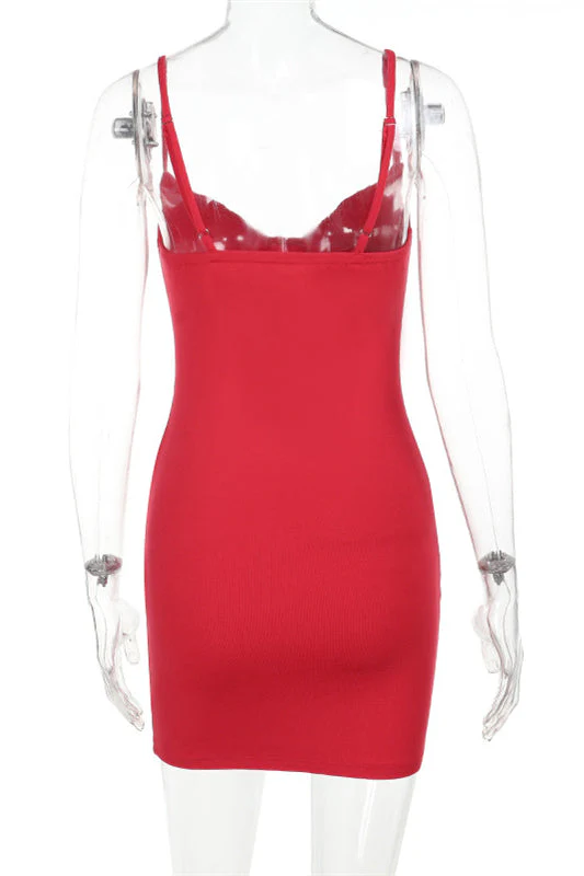 Straps Red High Waist Bodycon Short Dress