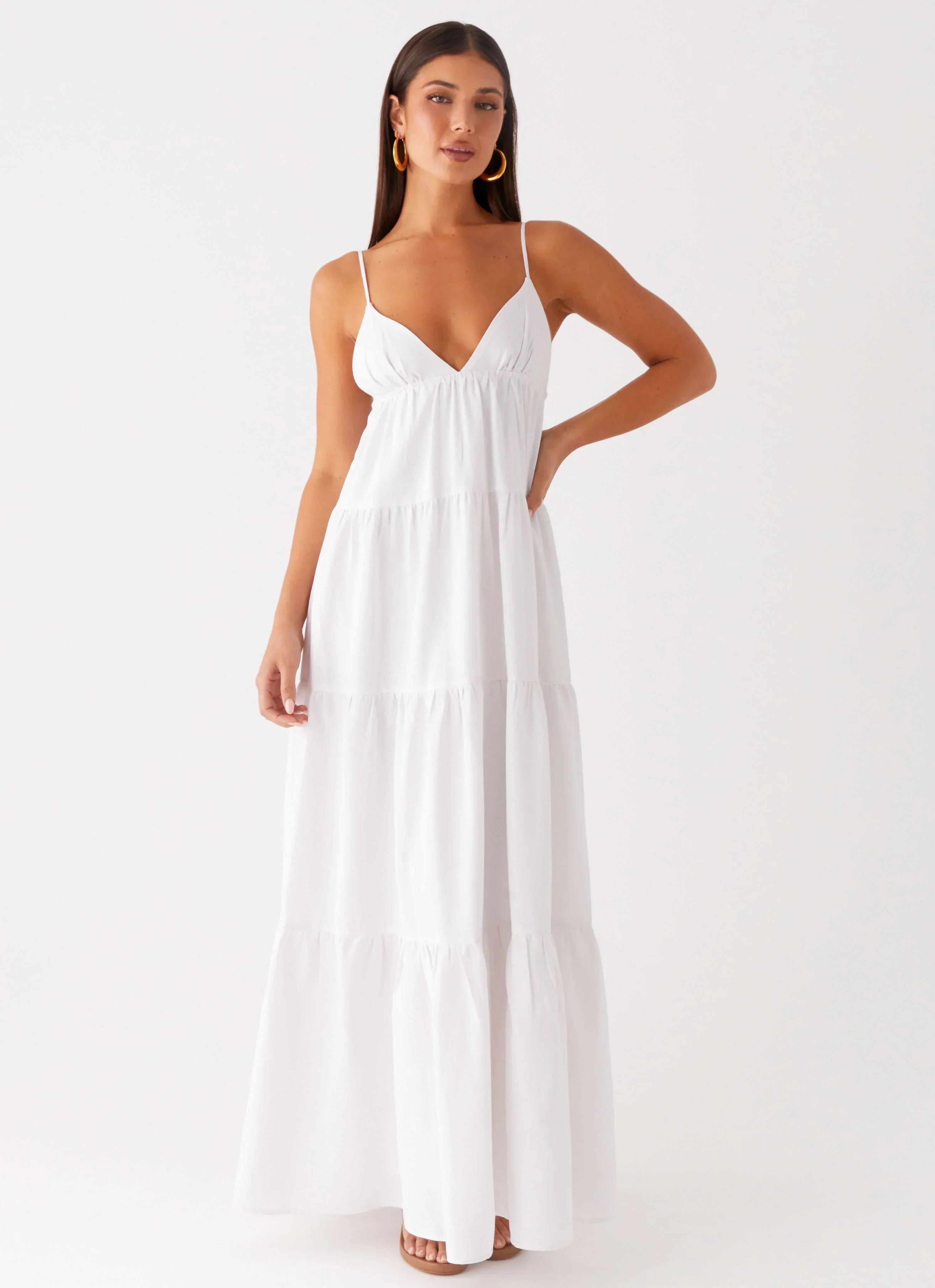 Lotty Linen Maxi Dress - White