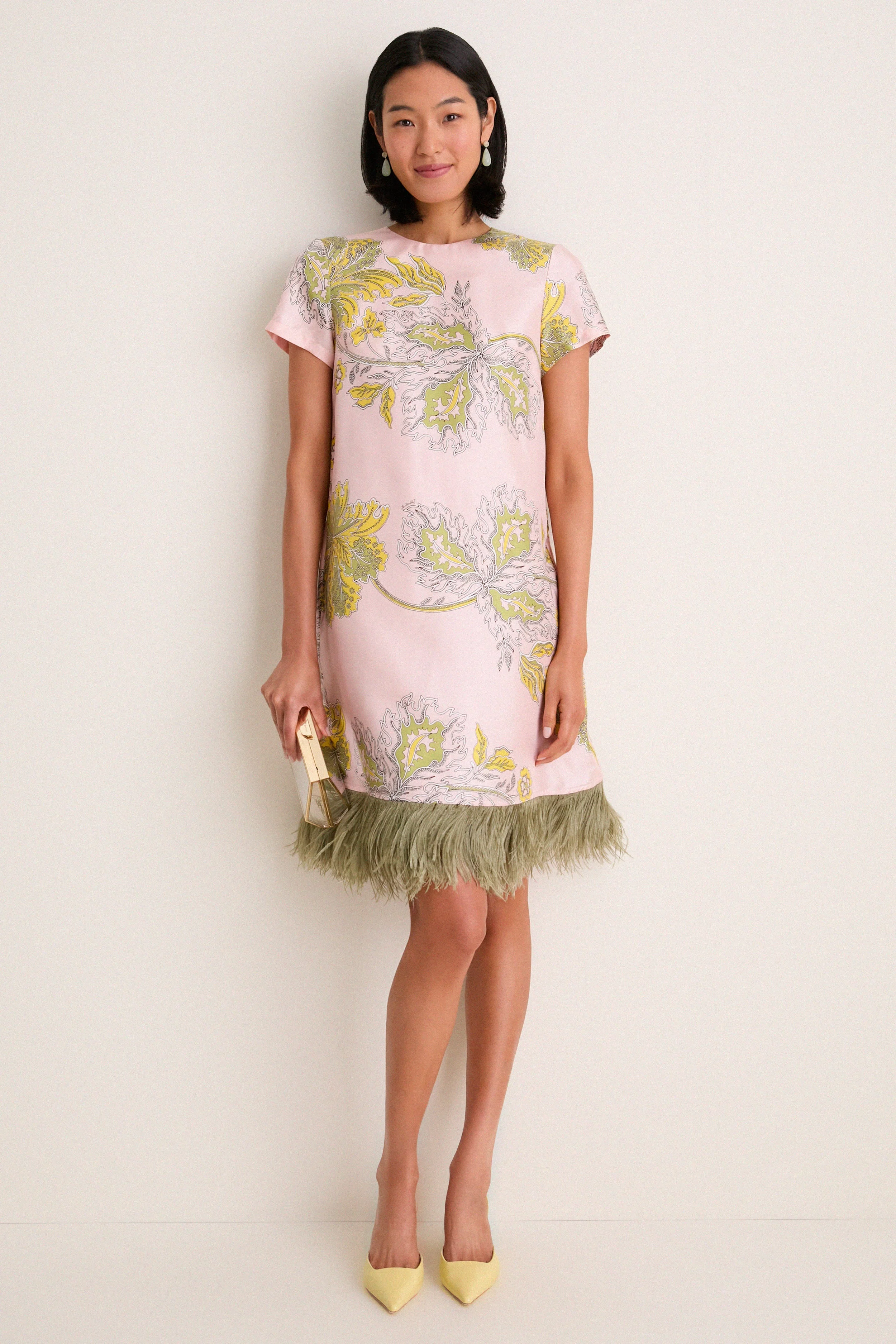Swathe Mini Swing Dress with Feathers