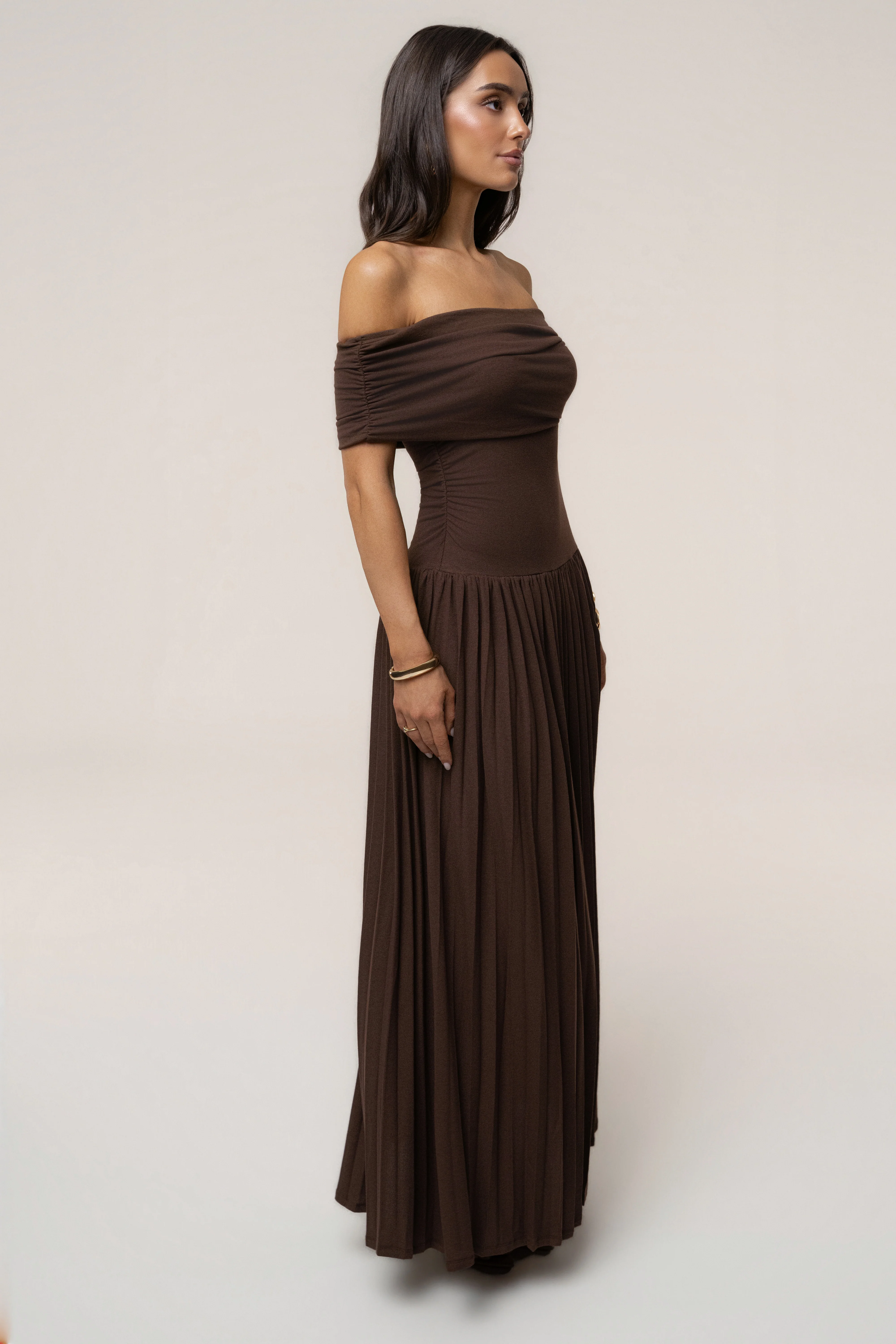 Brown Infinite Pleated Maxi Dress