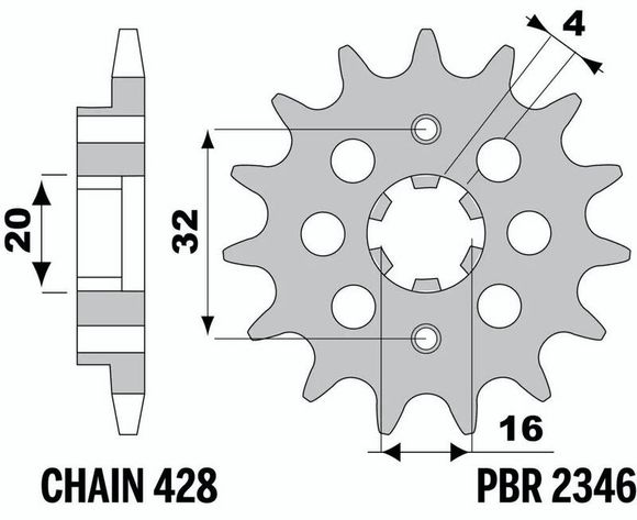 Standard steel PBR gearbox output pinion 2346 - 428Ref: Pbr01496A / 1149259001