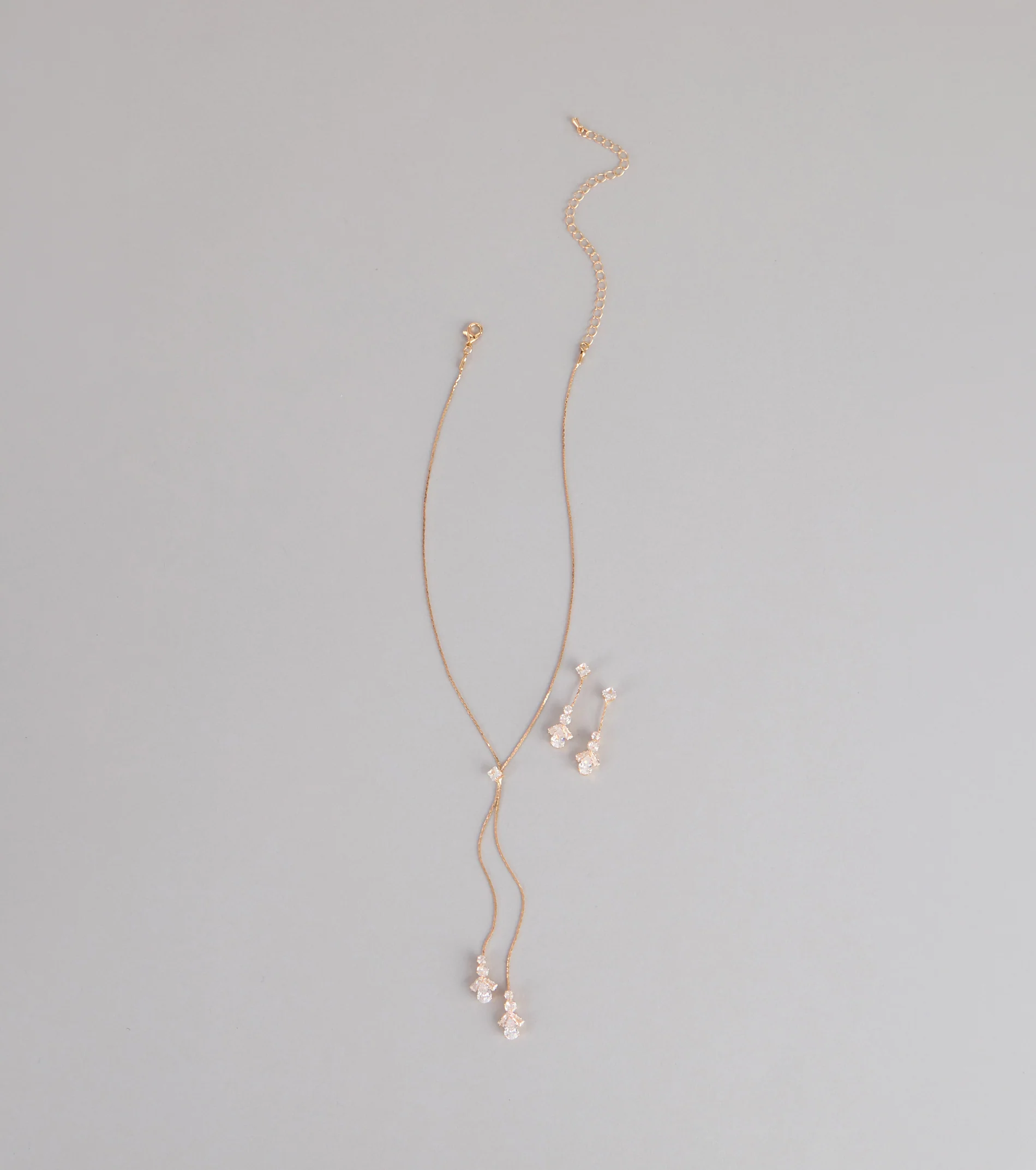 Soft Sparkle Rhinestone Lariat Necklace And Earrings Set