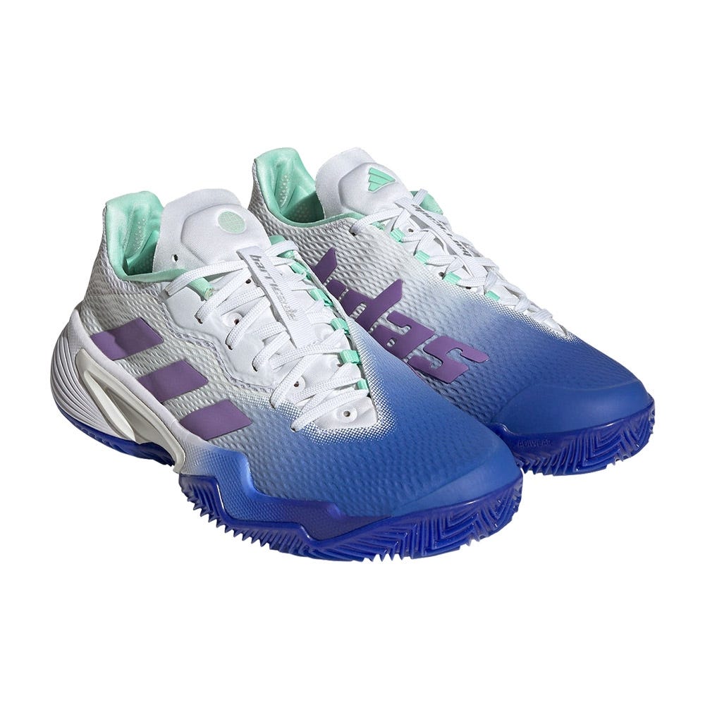 WOMEN’S WHITE AND BLUE ADIDAS BARRICADE CLAY HQ8428 SHOES