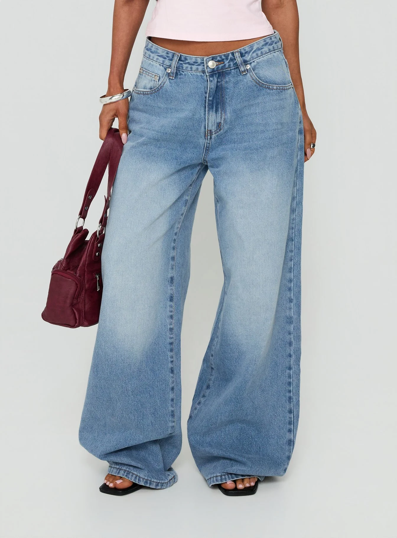 Lokura Low Rise Super Baggy Jeans Vintage Mid Blue Wash