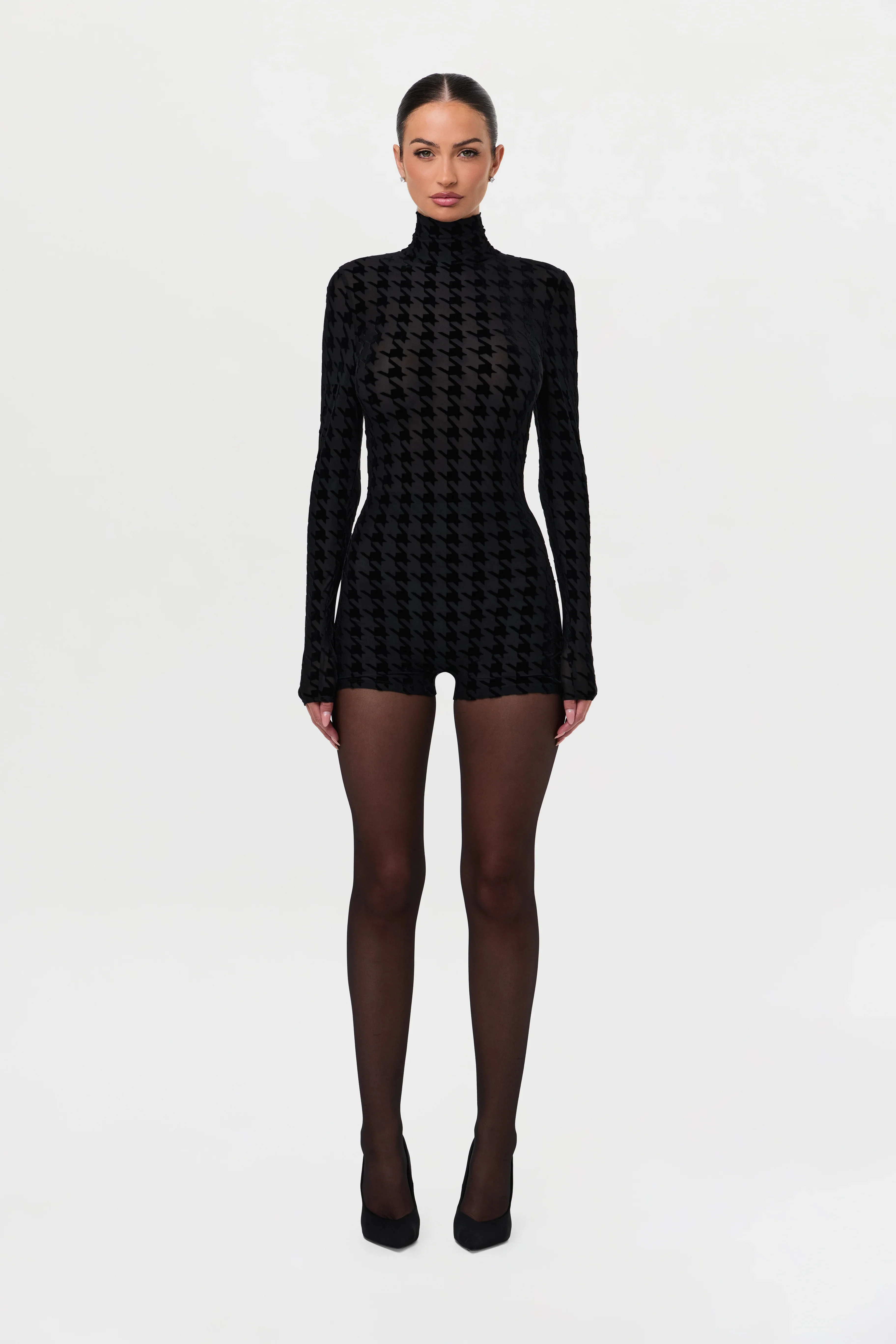 Burnout Print Turtleneck Romper