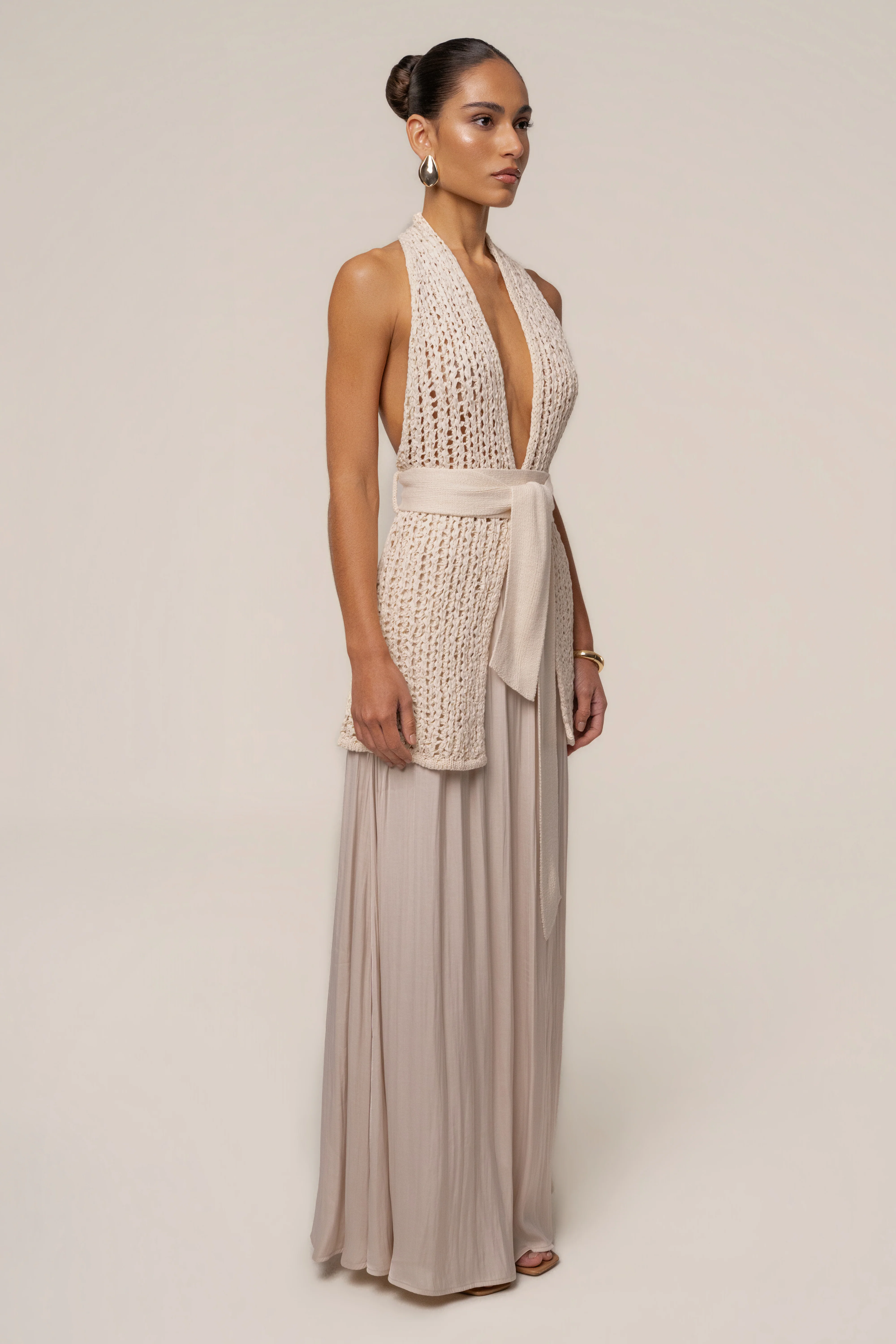 Beige River Satin Maxi Skirt