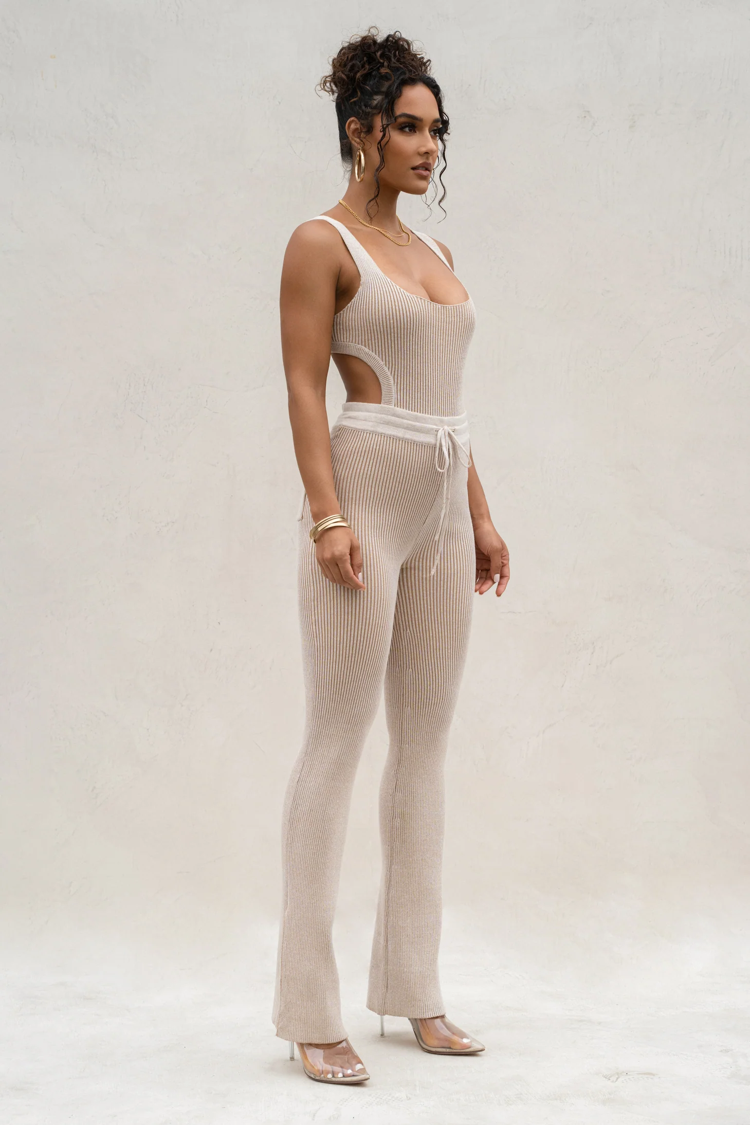 Taupe/White Deana Ribbed Bodysuit