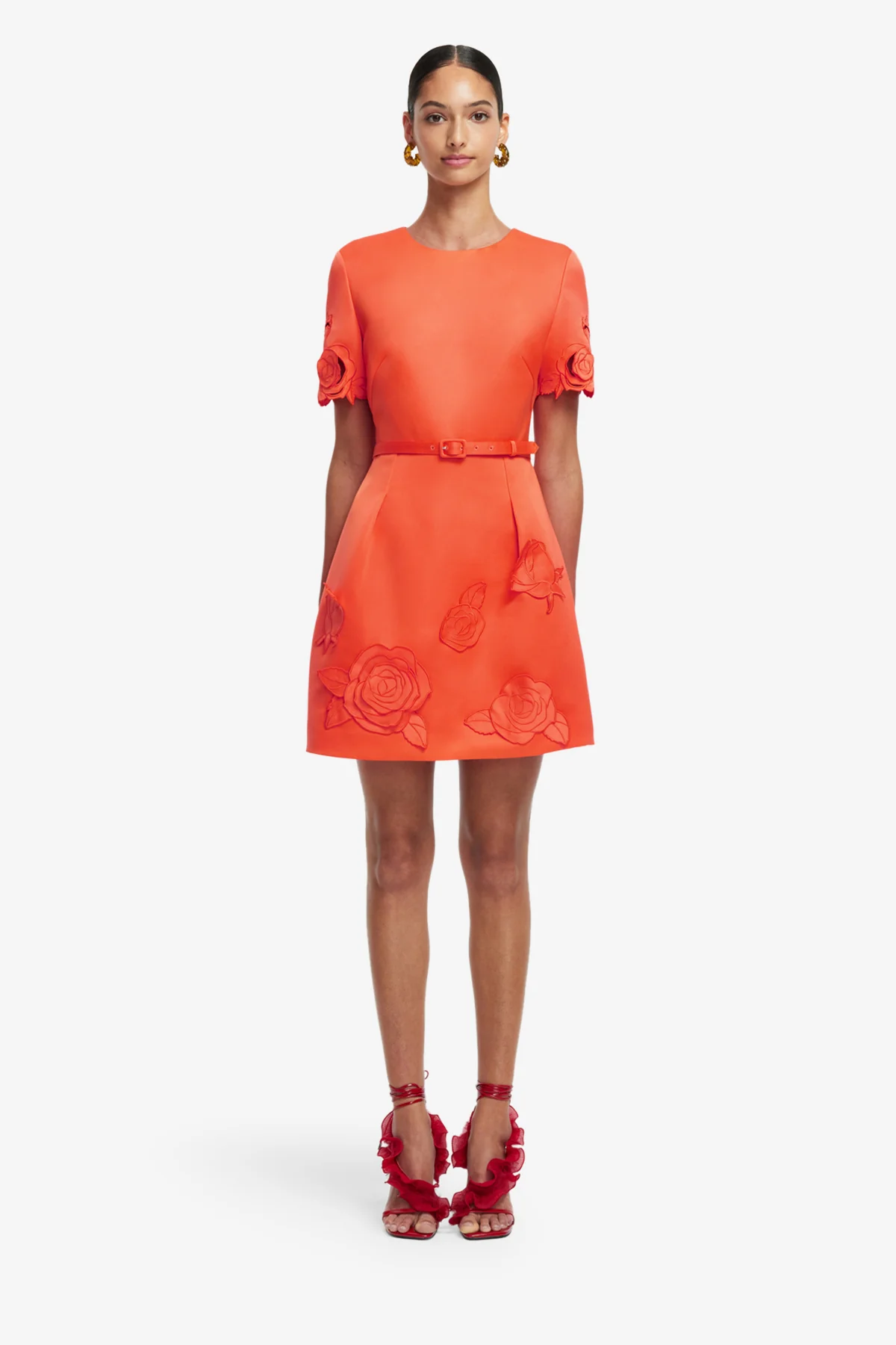 Aurelie Appliqué Short Sleeve Mini Dress - Saffron