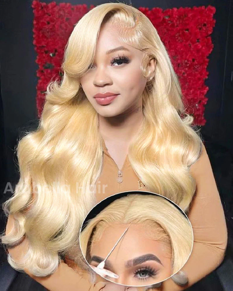 Ophirawig 13x4 Frontal Lace & 6x5 Invisible Knots Glueless 613 Blonde Body Wave Wig Invisible Knots Realistic Hairline