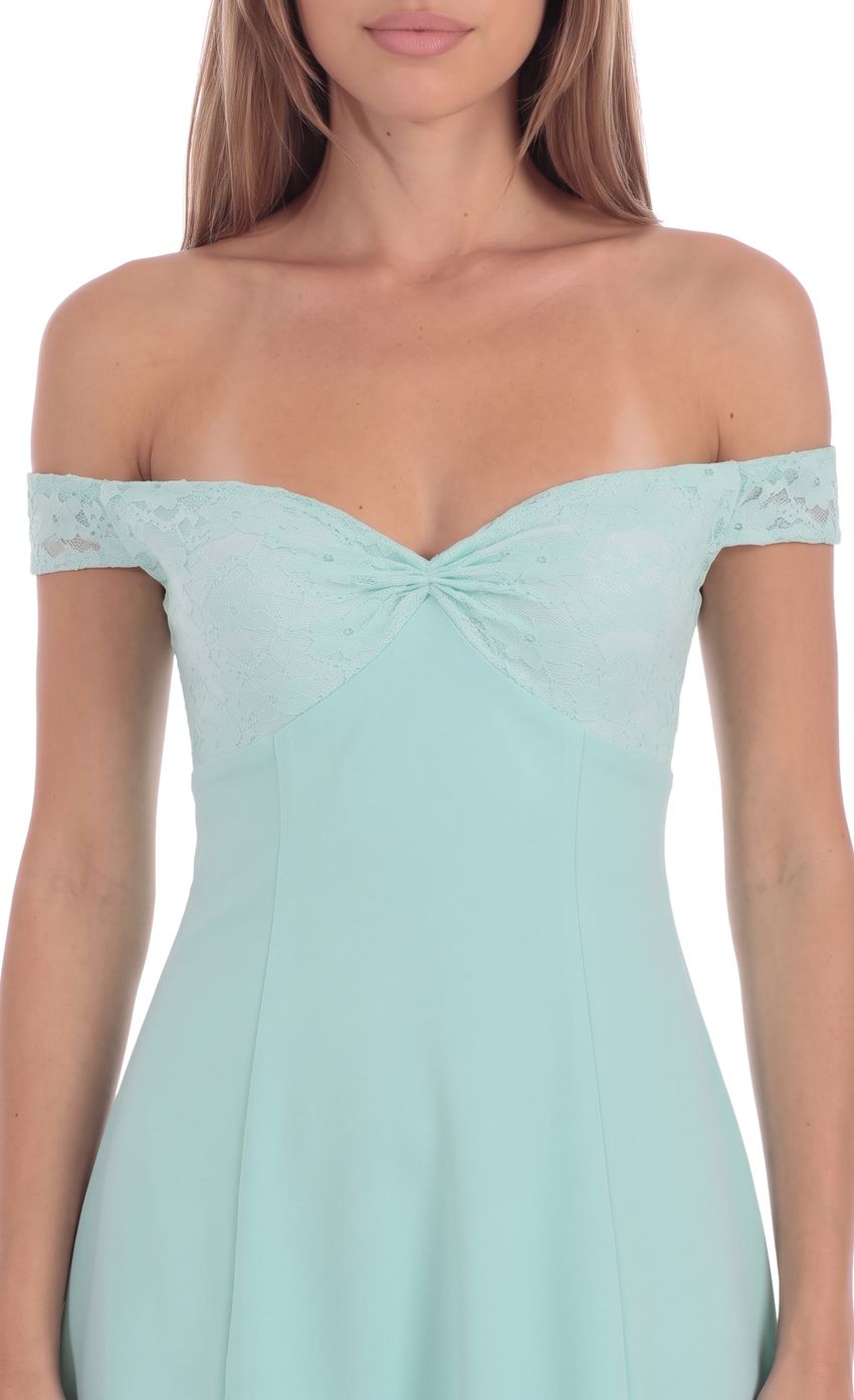 Lace Off-The-Shoulder Mini Dress in Mint