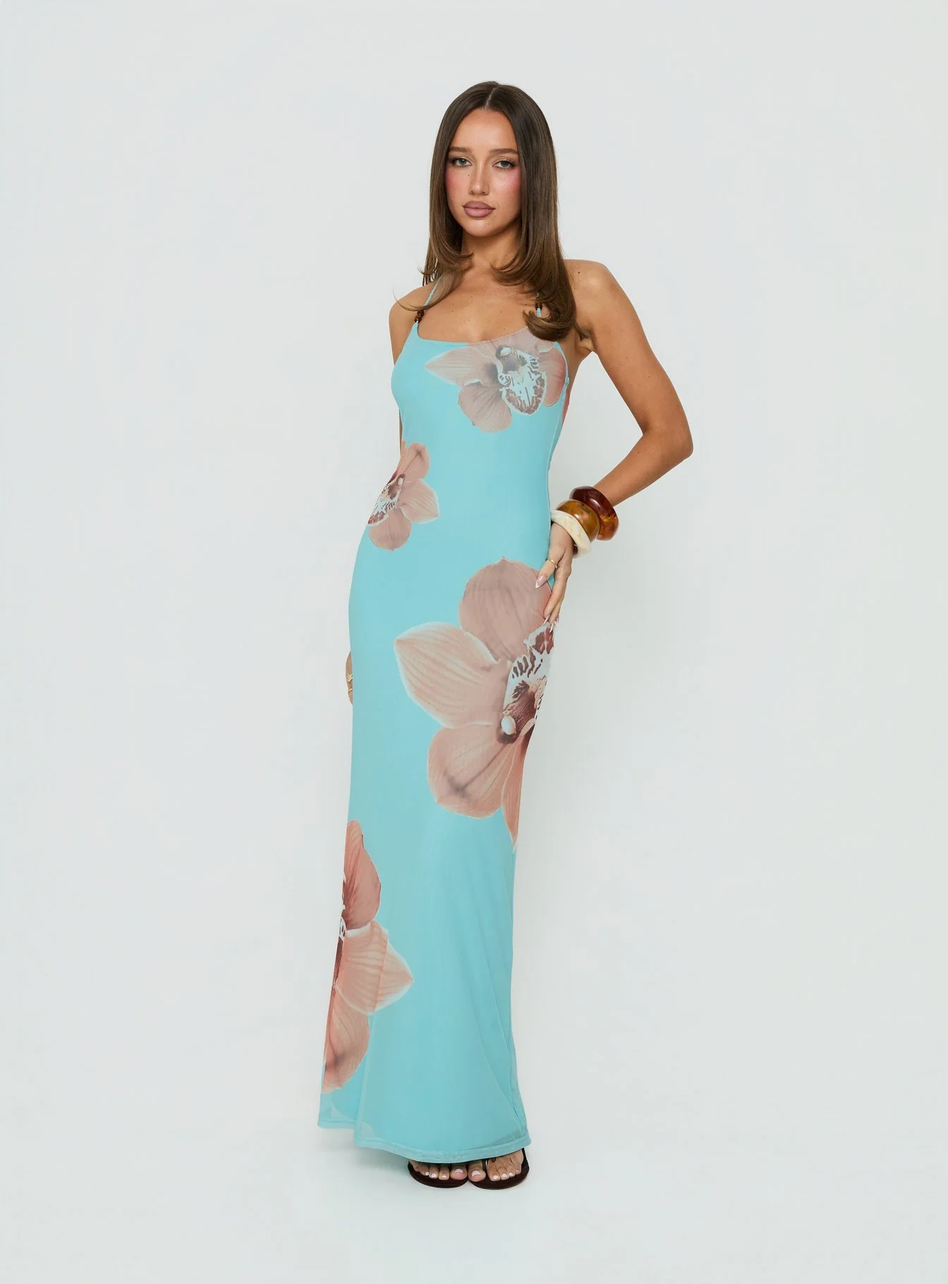 Kamina Beaded Halter Maxi Dress Turquoise