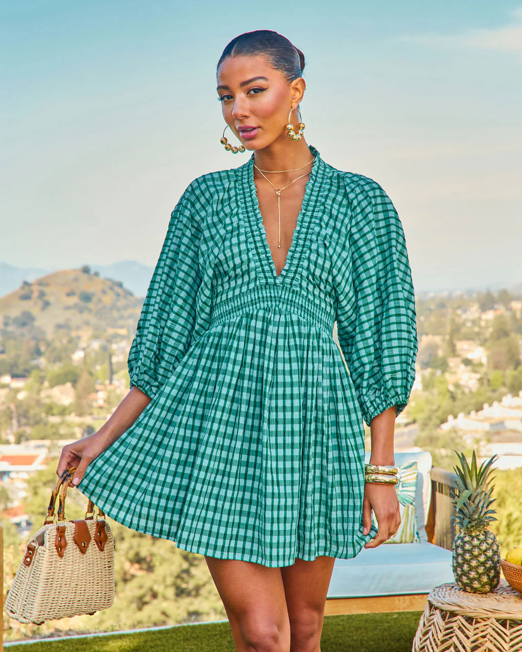 Alyasia Gingham Print Mini Dress