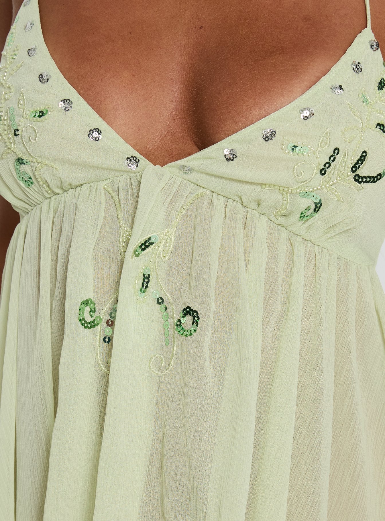 Wistie Asymmetrical Beaded Top Green