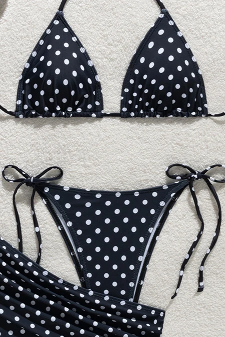 Polka Dot Tie Three Piece Bikini Set