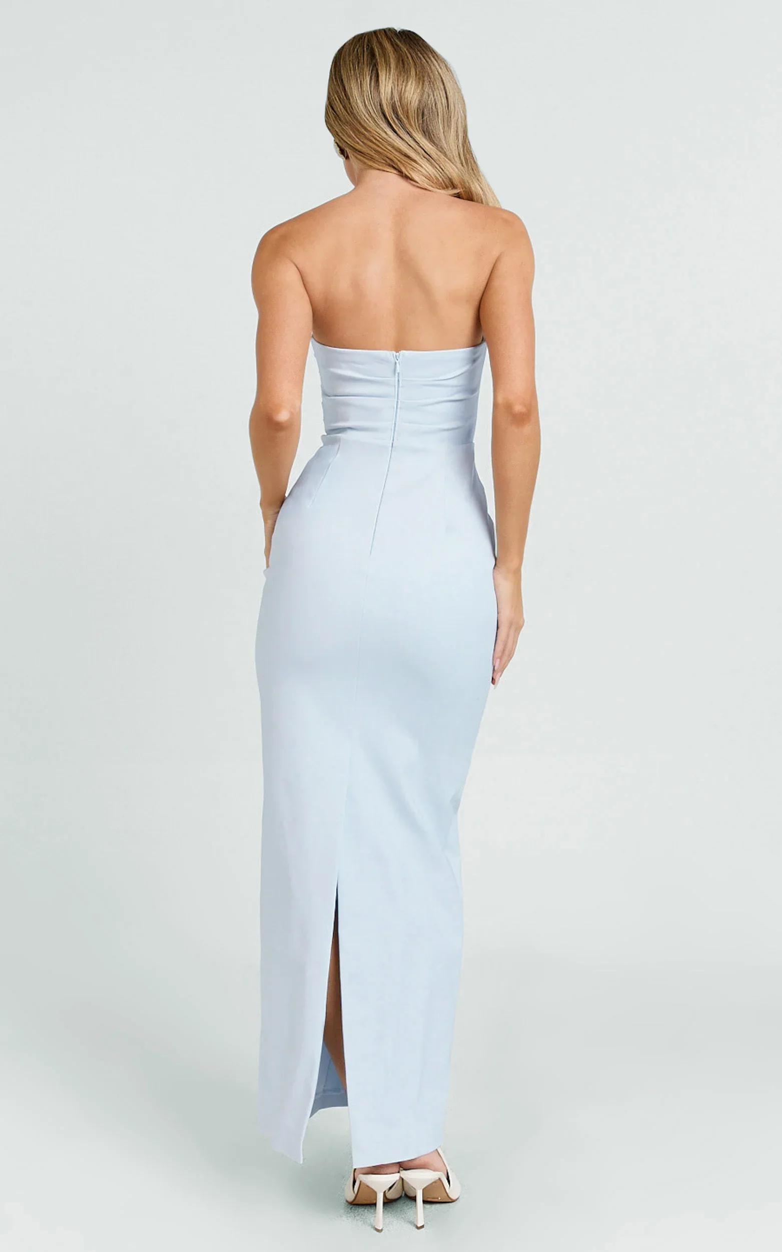Jamie Maxi Dress - Strapless Ruched Fitted Column Dress in Blue