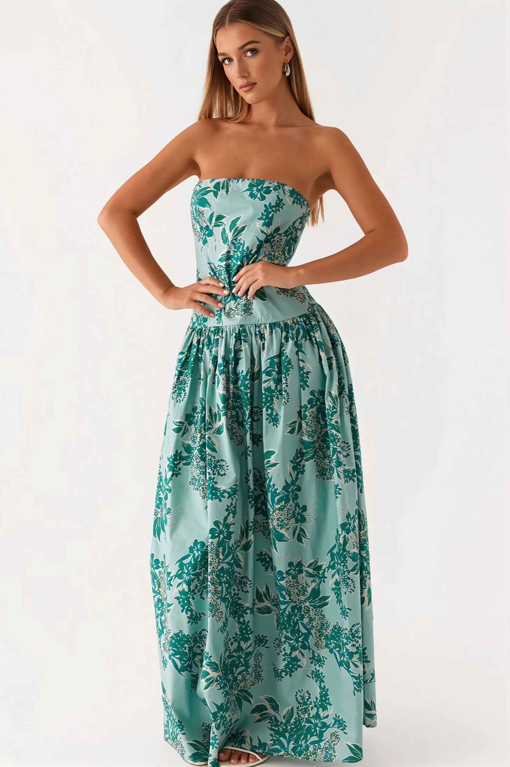 Printed Bandeau Bodycon Maxi Dress