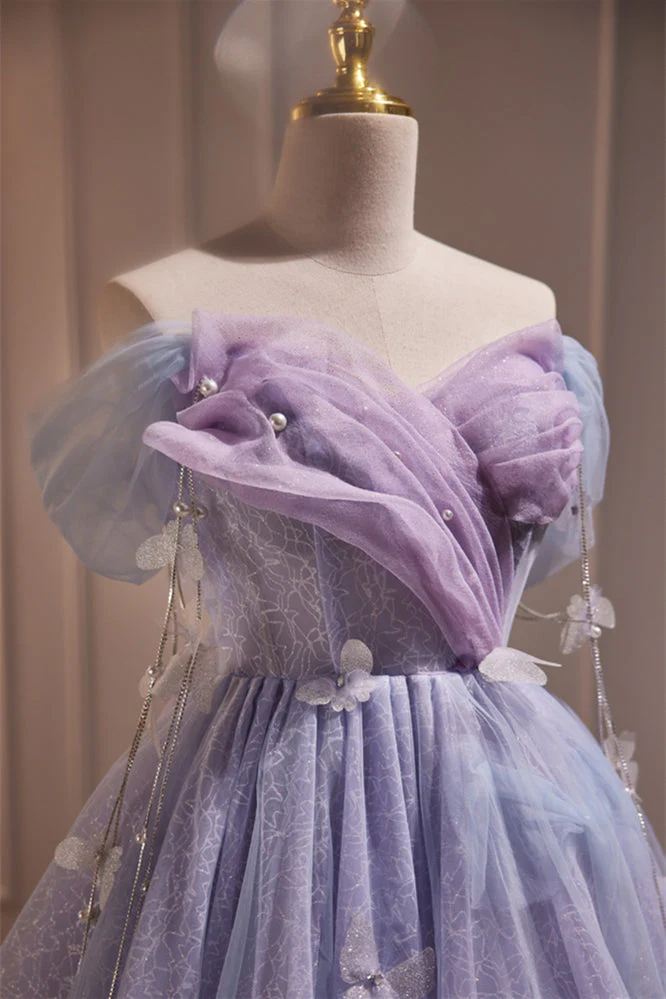 Off the Shoulder Lilac A-line Short Princess Dress