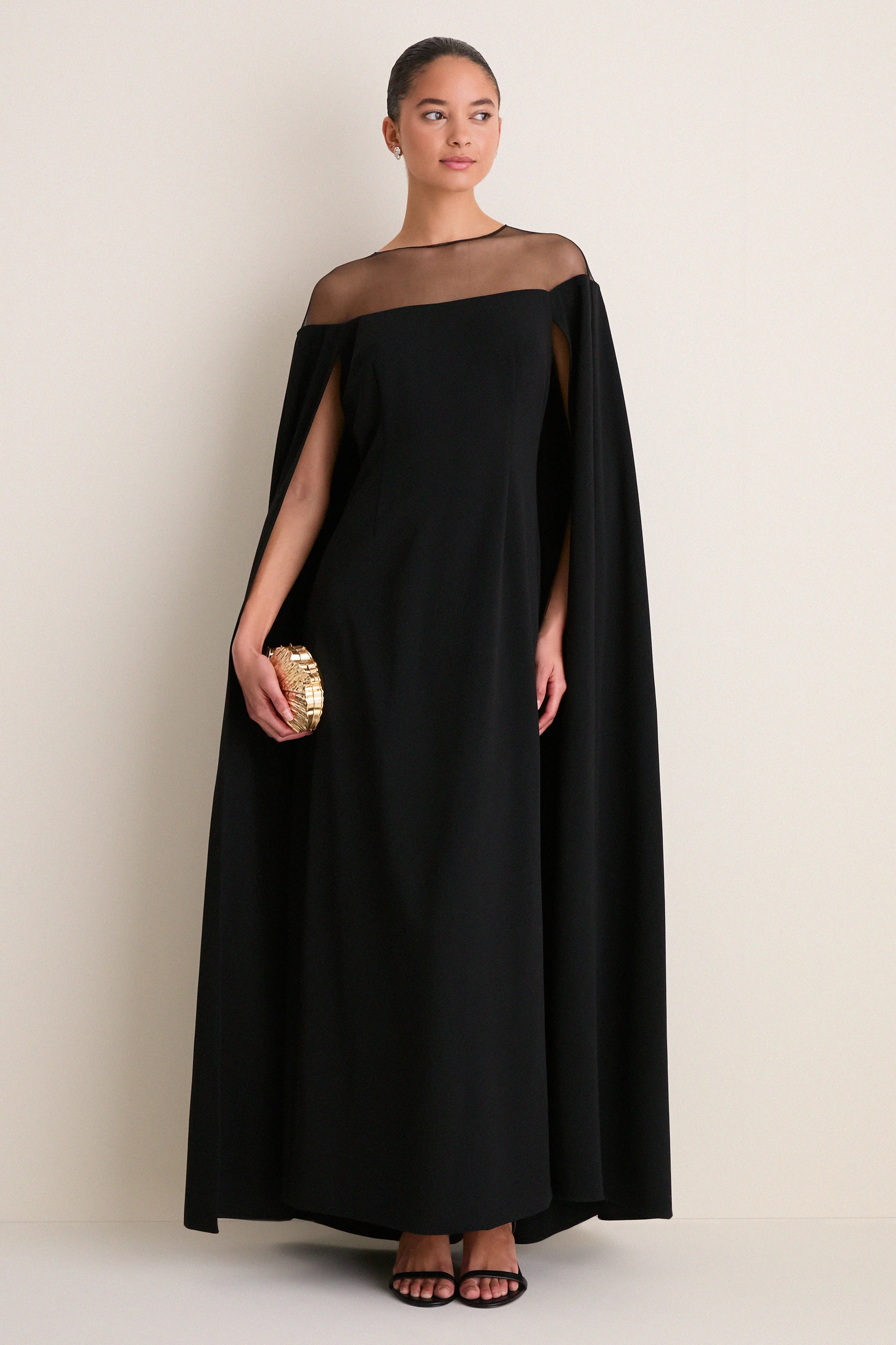 Black Estelle Cape Maxi Dress