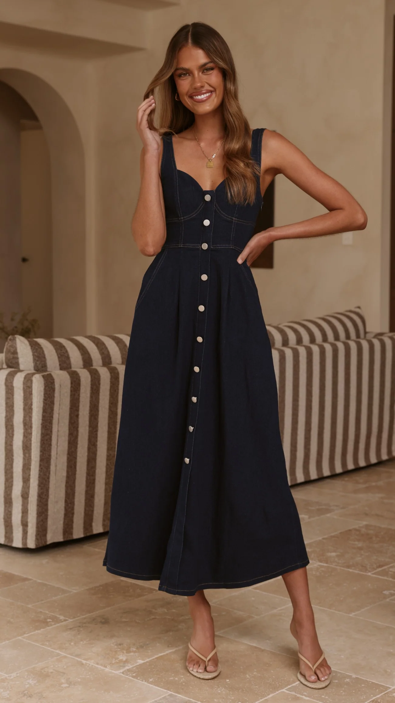 Abrianna Midi Dress - Dark Denim