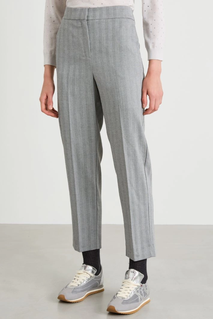 Yarn dyed cigarette trousers - GREY
