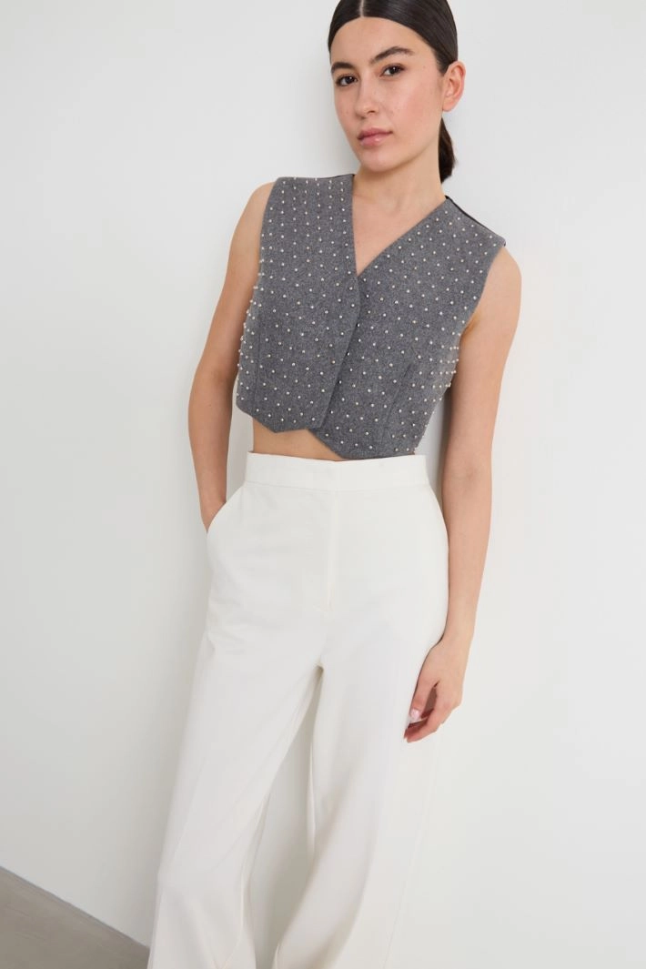 Cropped wool waistcoat with studs - GREY