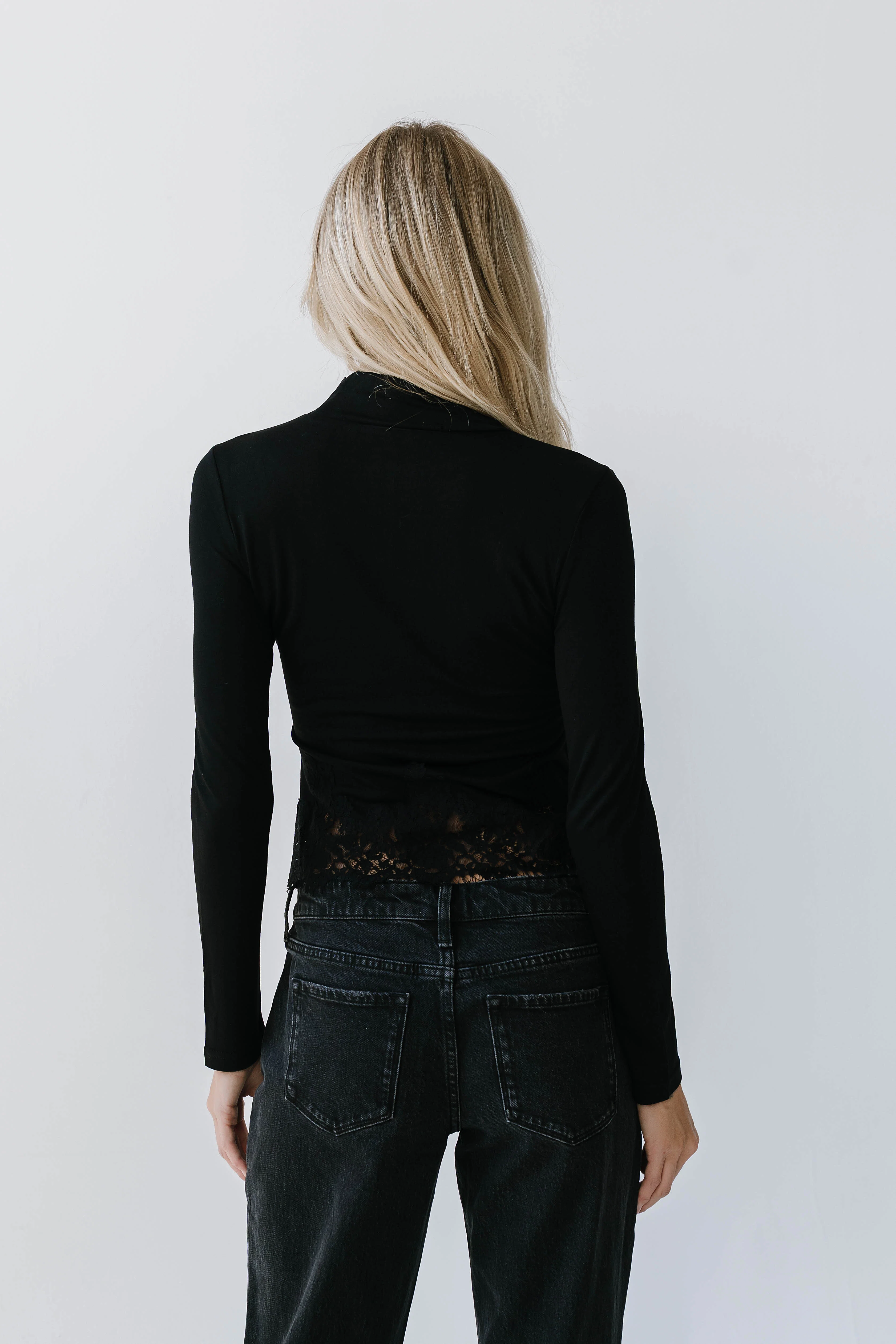 Kesley Lace Mock Neck Top in Black