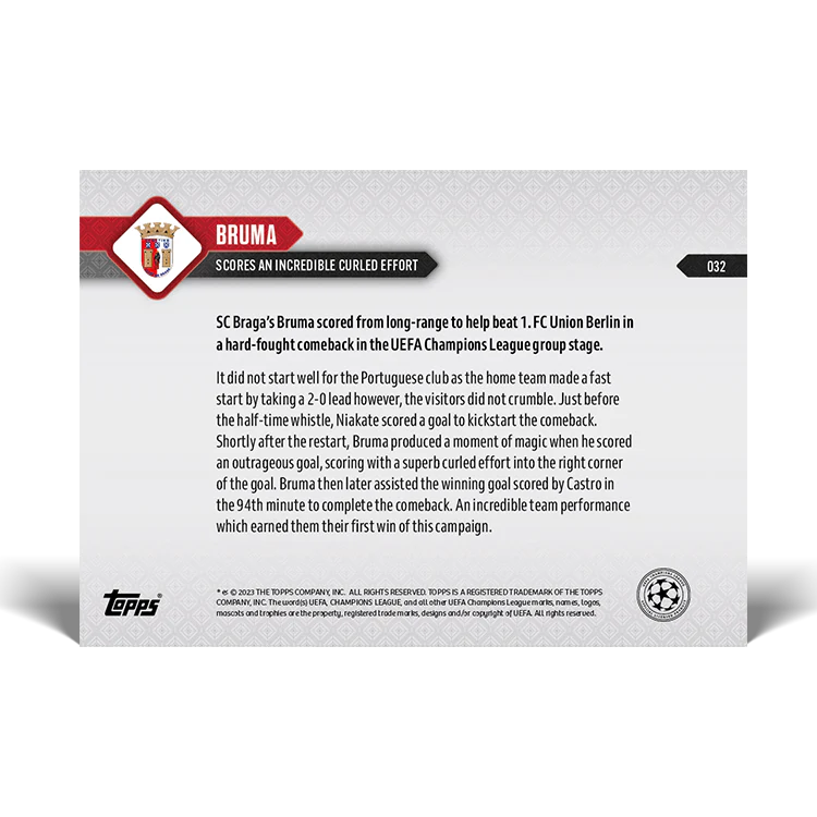 Topps UK - Bruma - Scores an incredible curled effort - UCL TOPPS NOW® Card #32