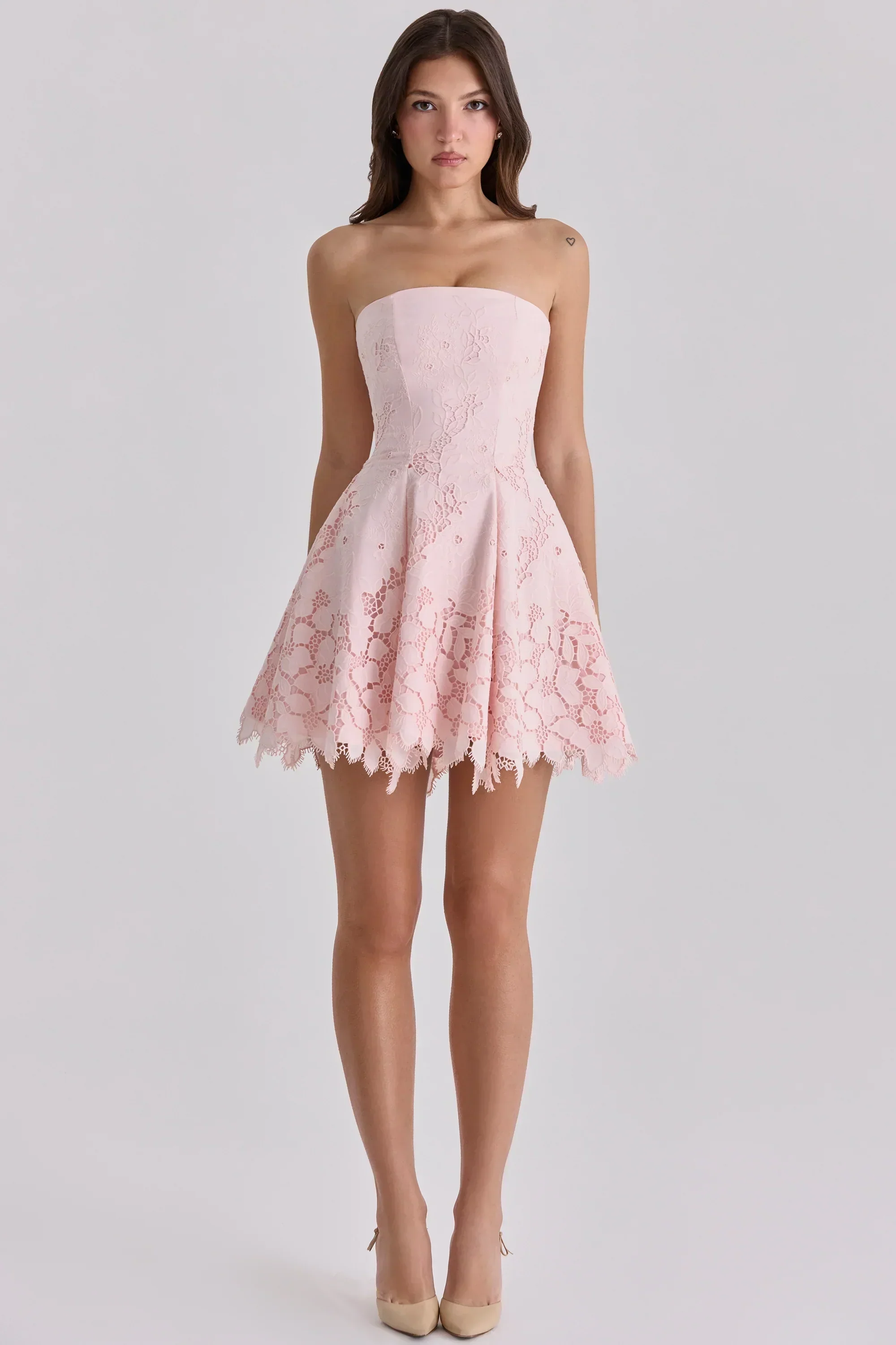 Pink Strapless Cut Out Broderie Anglaise Mini Dress