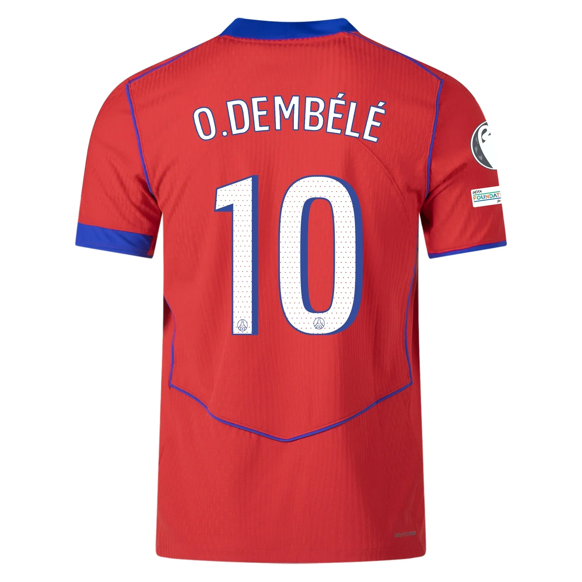 Men's Paris Saint-Germain Authentic Ousmane Dembélé Third Jersey w/ Champions League Patches 25/26 (Sport Red/Hyper Royal)