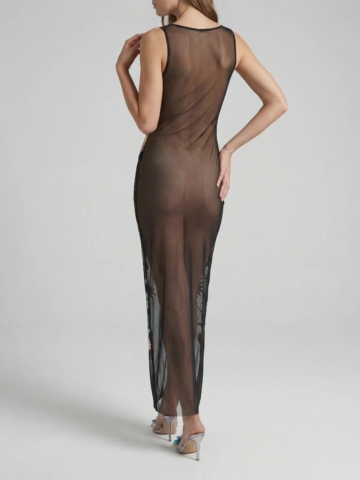 Black Starlit Cosmos Sheer Maxi Dress