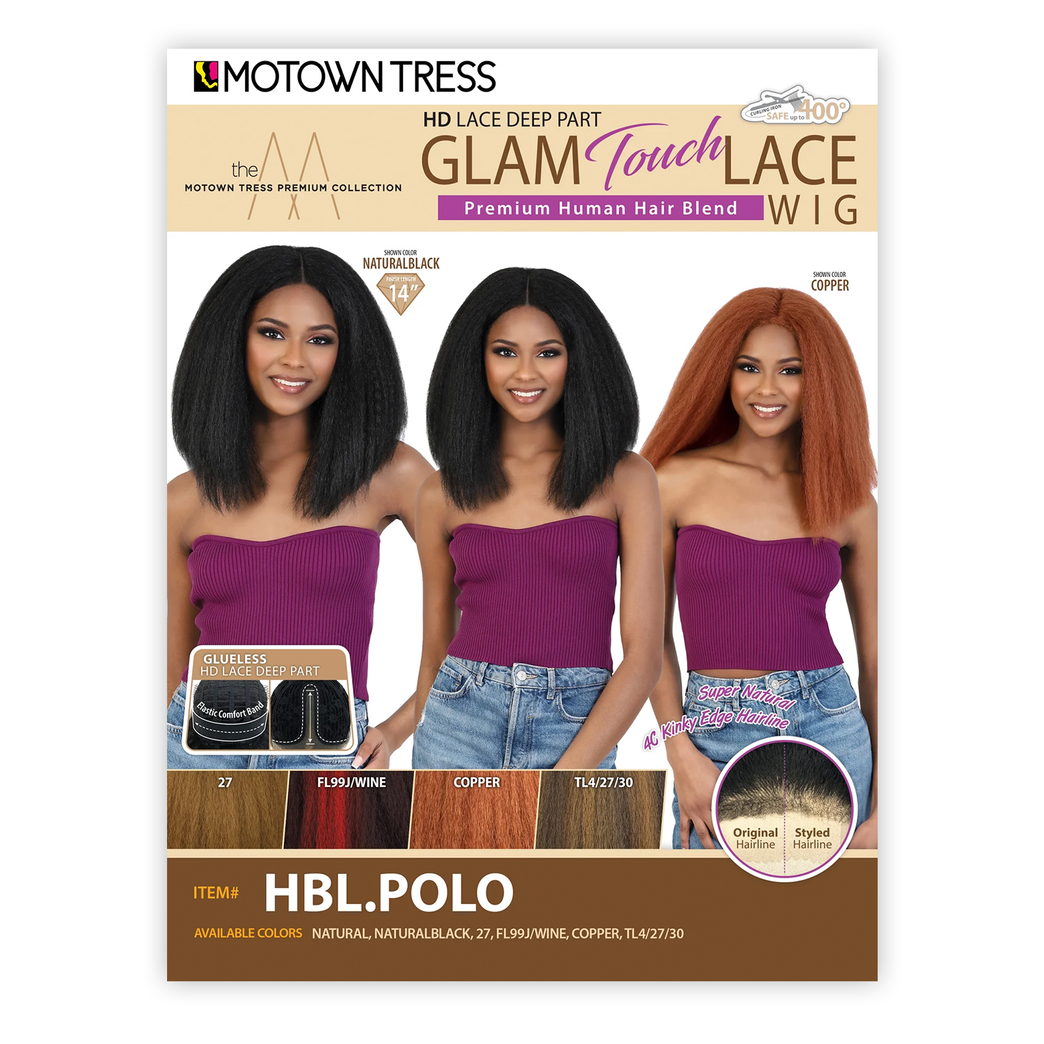 Motown Tress Human Hair Blend Glam Touch Glueless HD Lace Font Wig HBL.Polo
