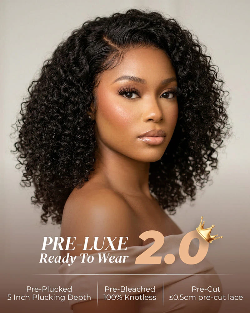 Arabella 13x5 Lace Glueless Pixie Curly Bob Wig With Pre-Cut Lace Invisible Knots Natural Black Virgin Hair Wig