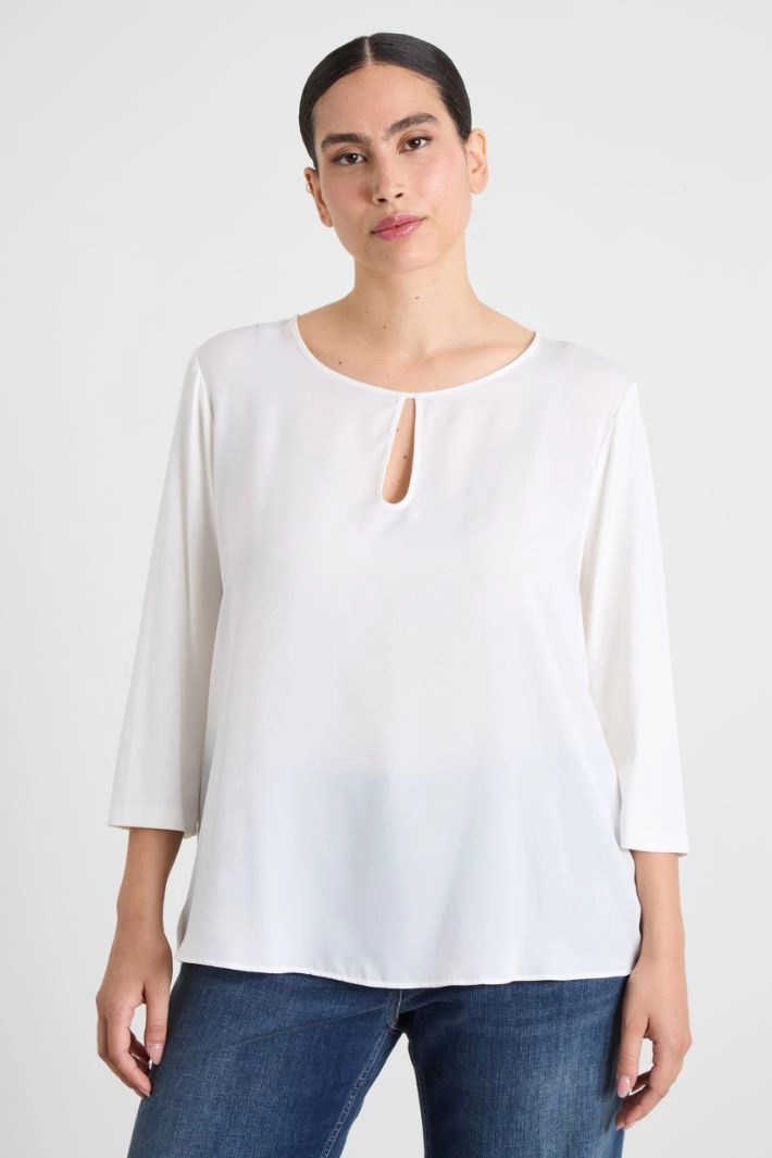 Jersey and satin T-shirt - WHITE