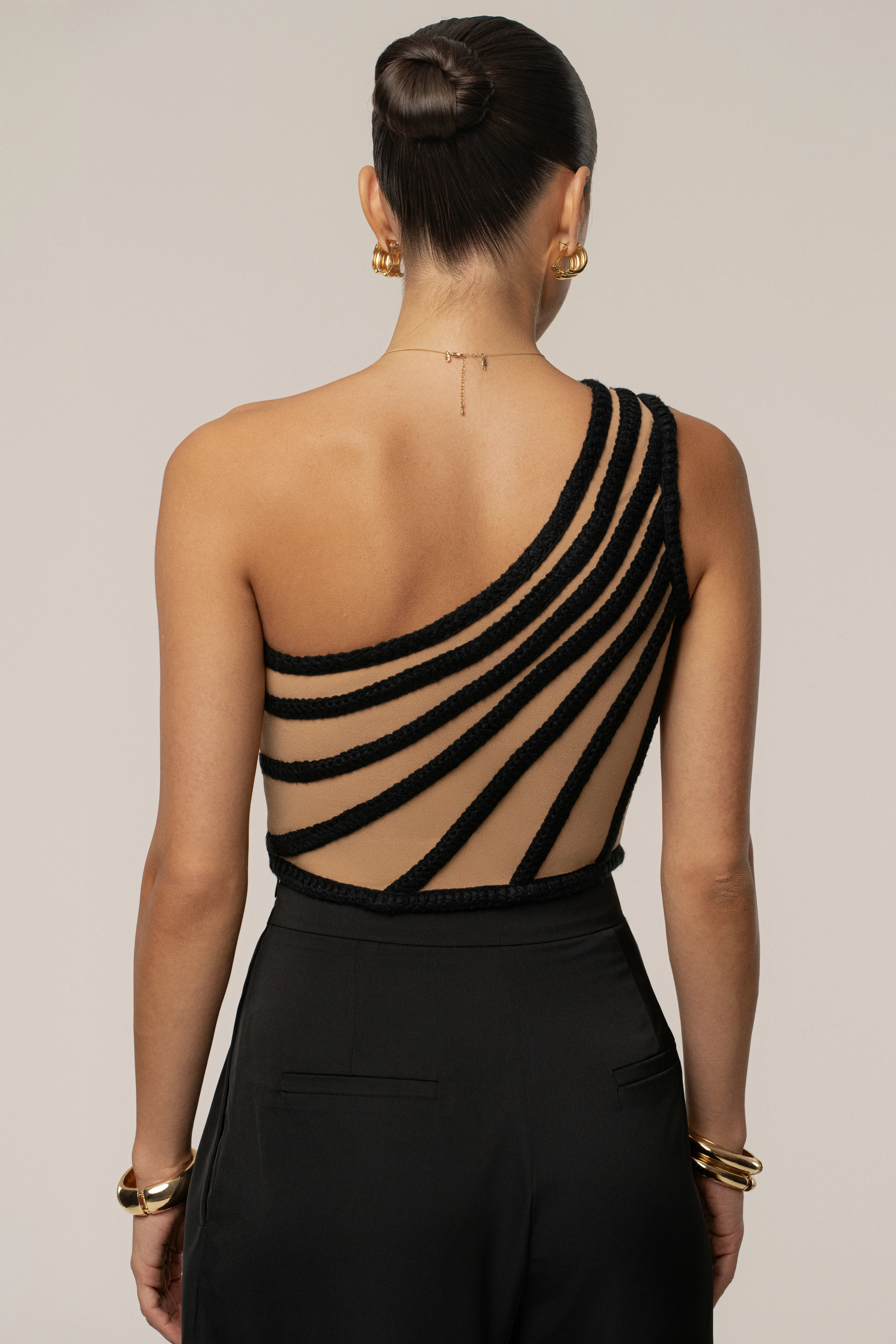 Black Braided One Shoulder Top