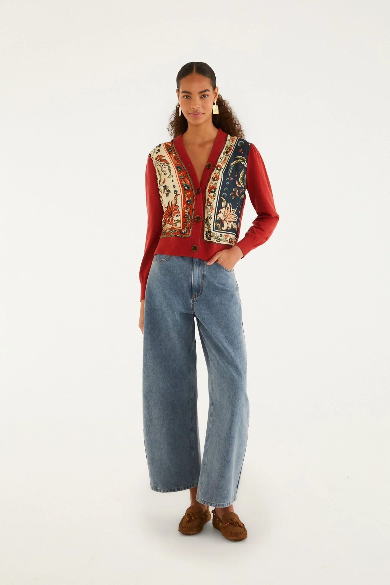 Red Ainika Garden Scarf Buttoned Knit Cardigan