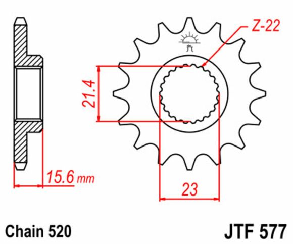 JT. Standard Steel 577 - 520 Countershaft SprocketRef: Jtc01425A / 1077448002