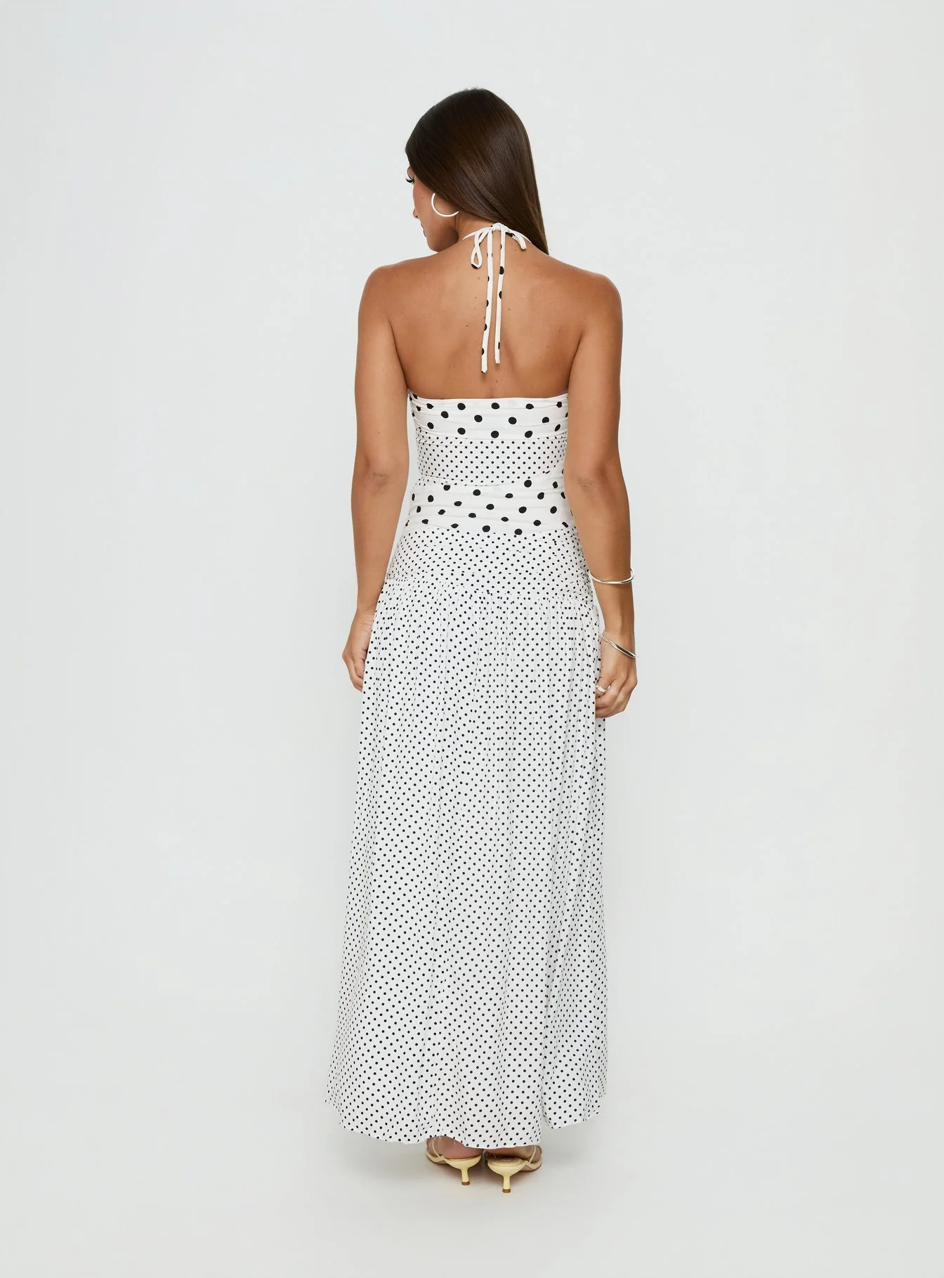 Marguerite Halter Maxi Dress White Polka Petite