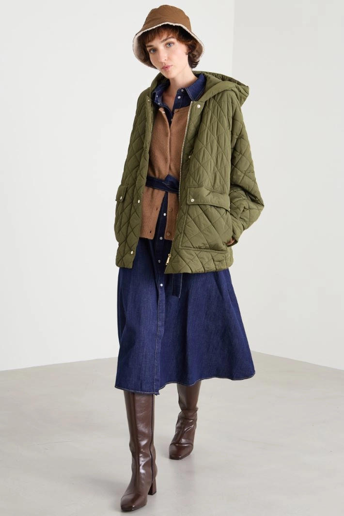 Flared padded canvas jacket - GREEN