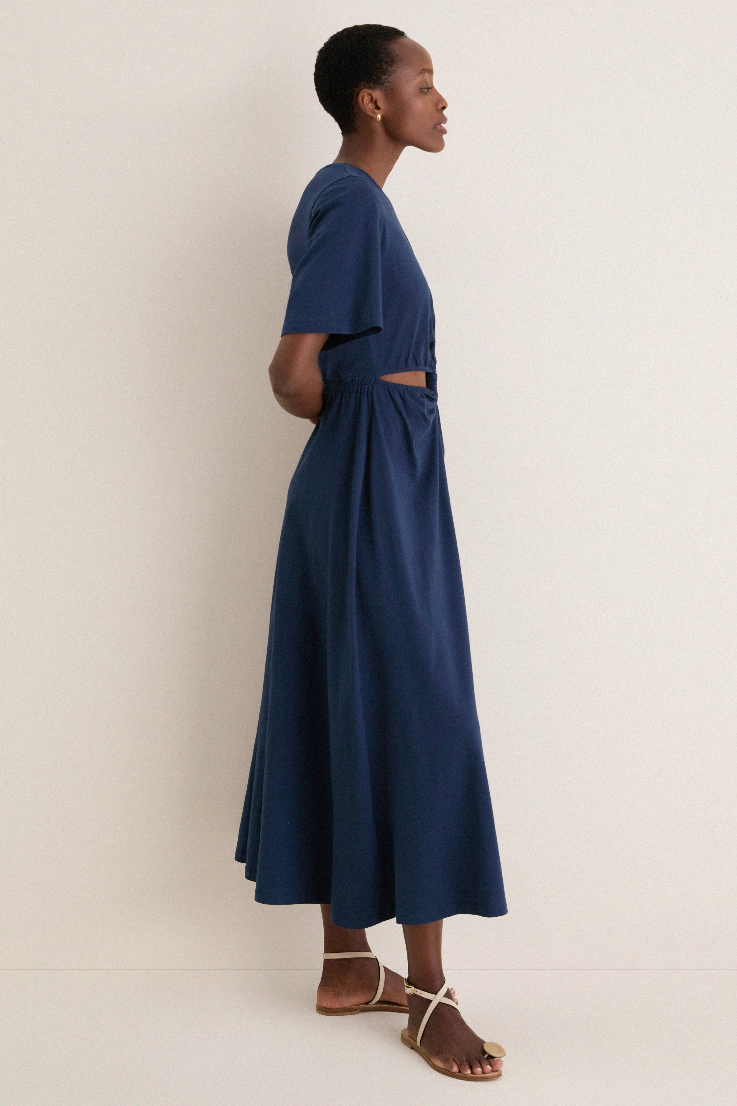 Dark Blue Short Sleeve Midi Dress