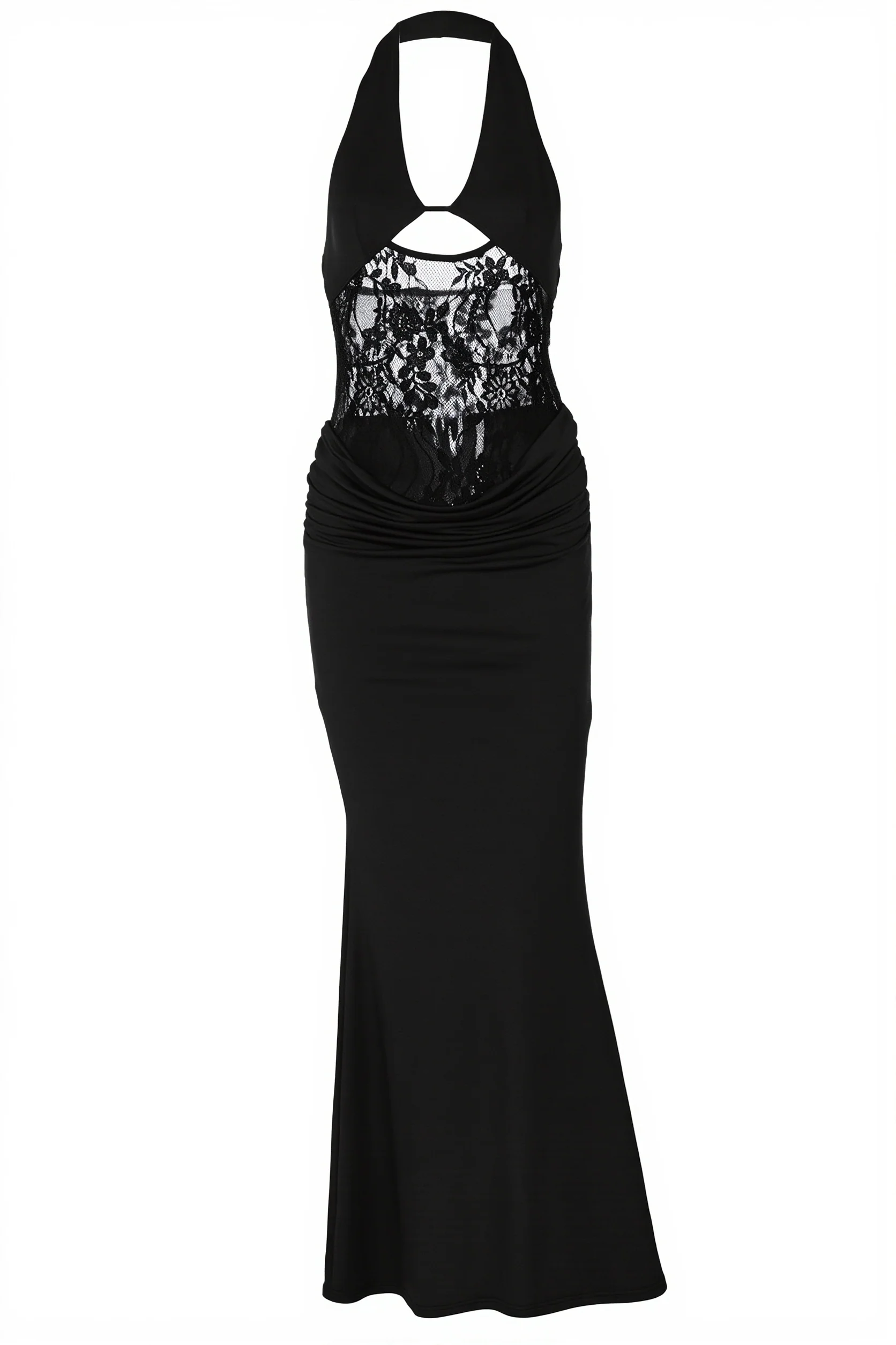 Sexy Sheer Lace Halter Open Back Bodycon Maxi Dress