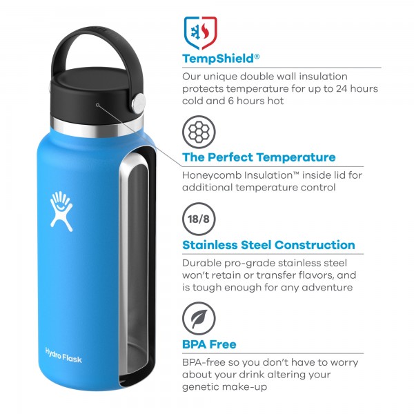Hydro Flask 64oz Wide Mouth Insulated Bottle + Flex Cap - 1892ml - Black