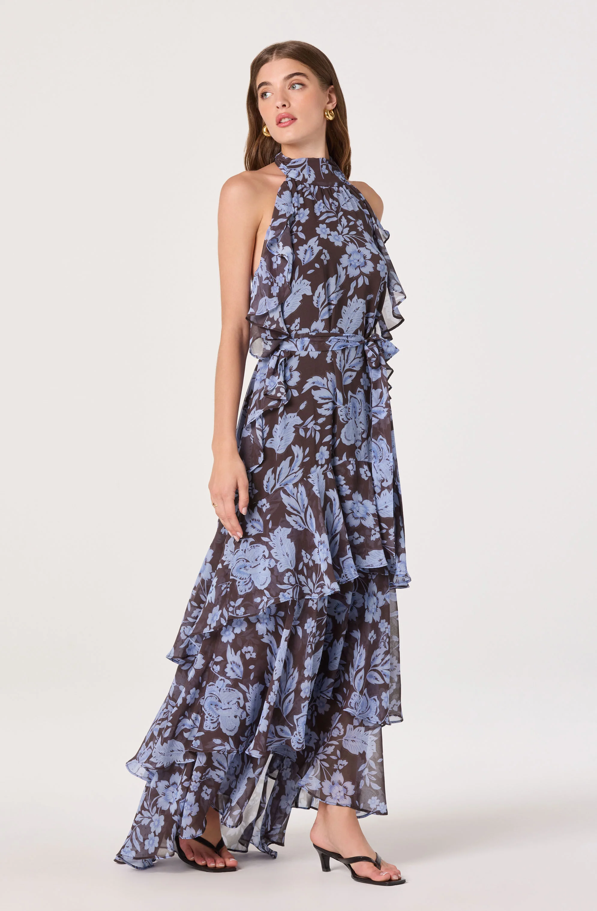 Lae High-Neck Ruffle Maxi Dress