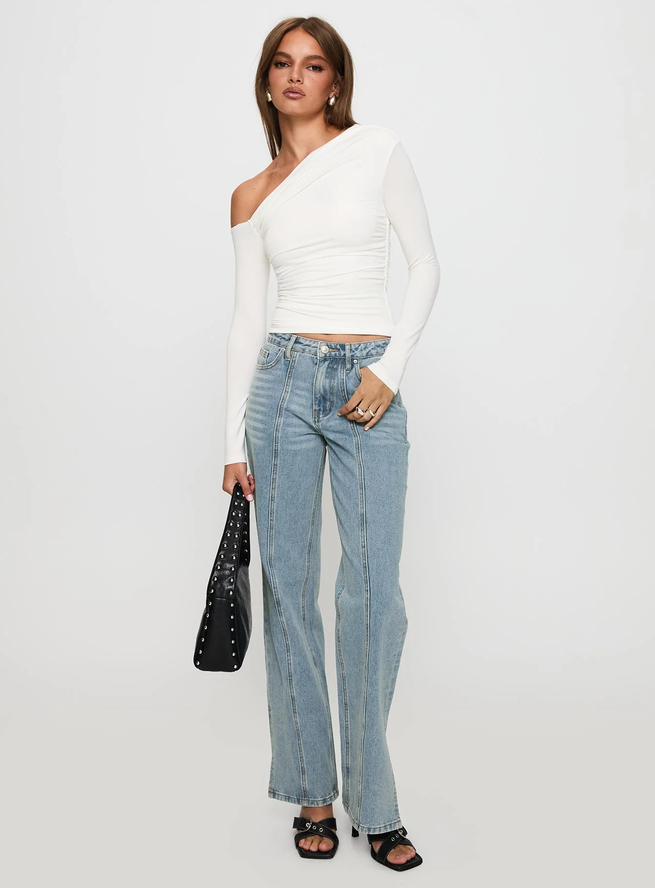 White Mustang Mid Rise Straight Leg Jean Light Blue