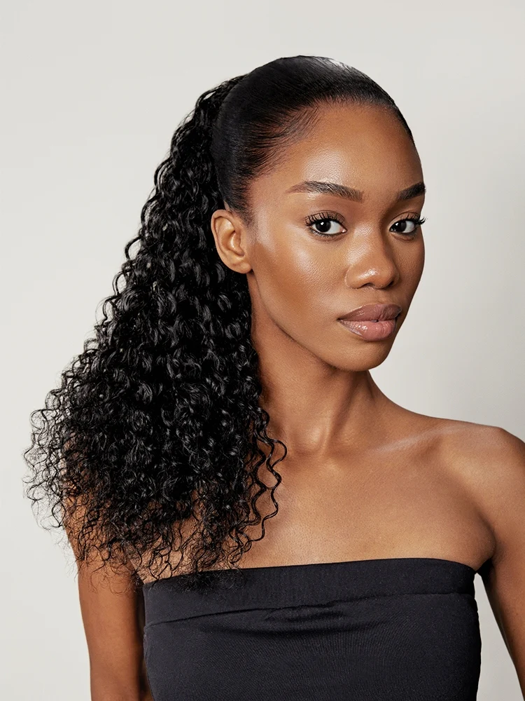 Frodio Ponypop Full Natural Water Wave Drawstring Ponytail Human Hair Extensions
