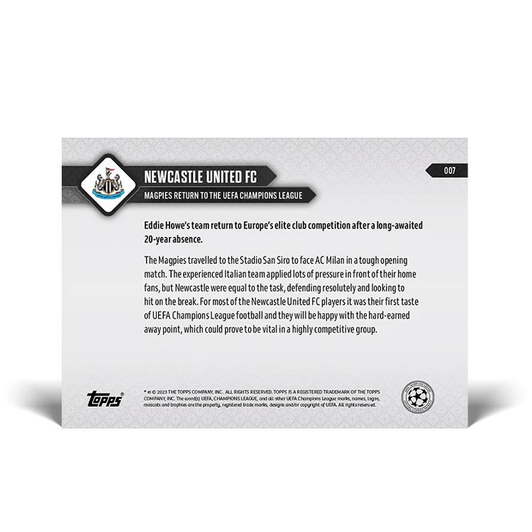 Topps UK - Newcastle United FC return to the UEFA Champions League! - UCL TOPPS NOW® Card #7